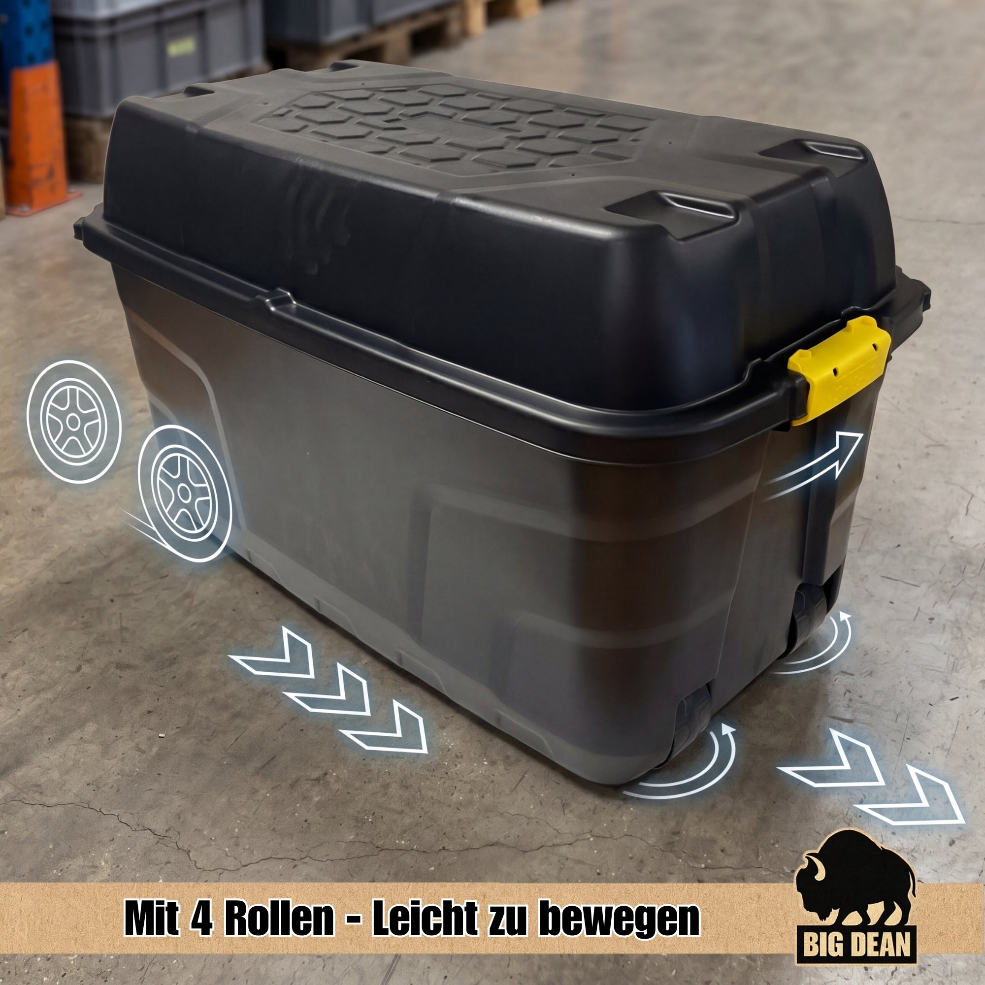 BigDean Aufbewahrung Transportbox 175L schwarz mit Rollen
