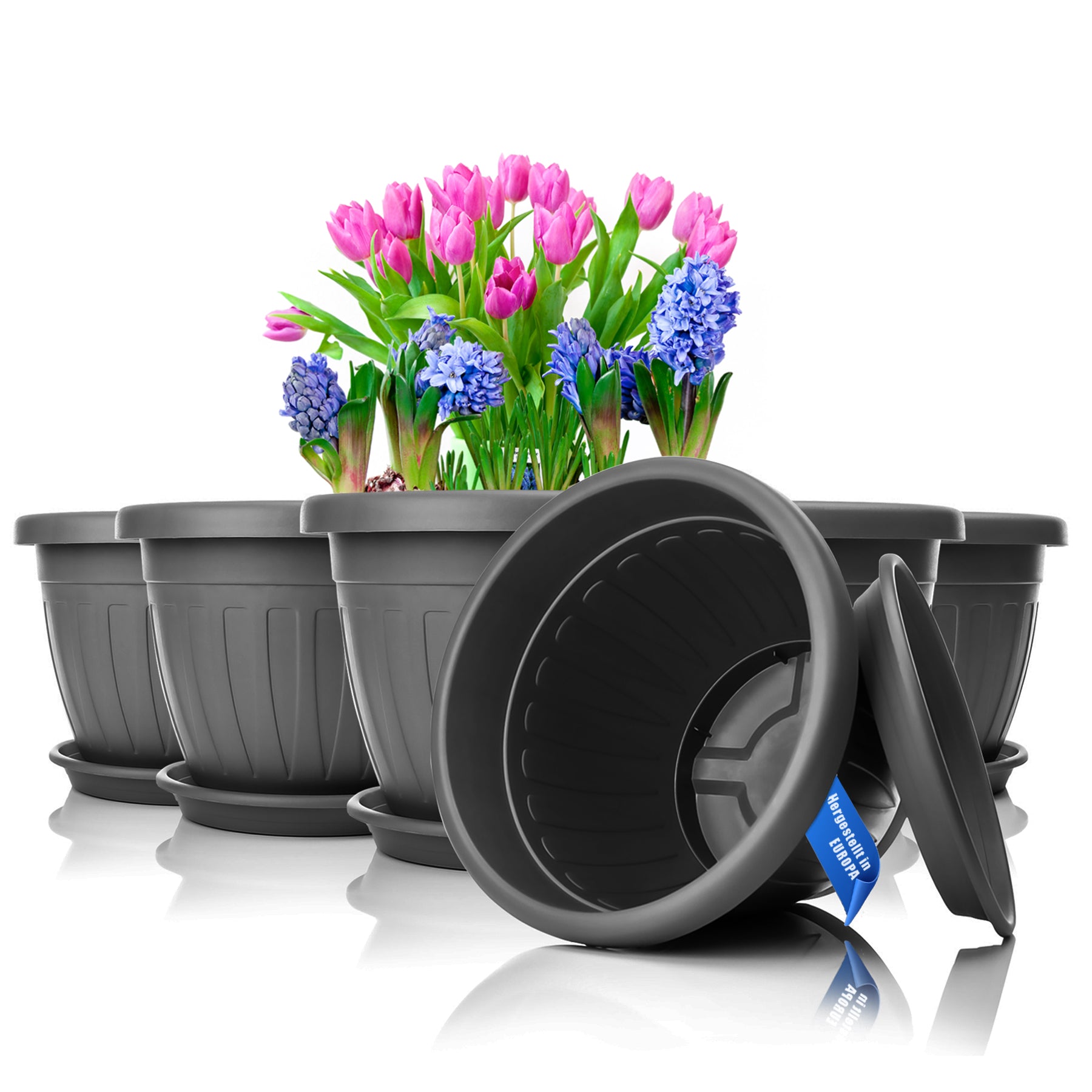 BigDean Garten Blumentopf ø33xH25 cm Anthrazit 6er Set