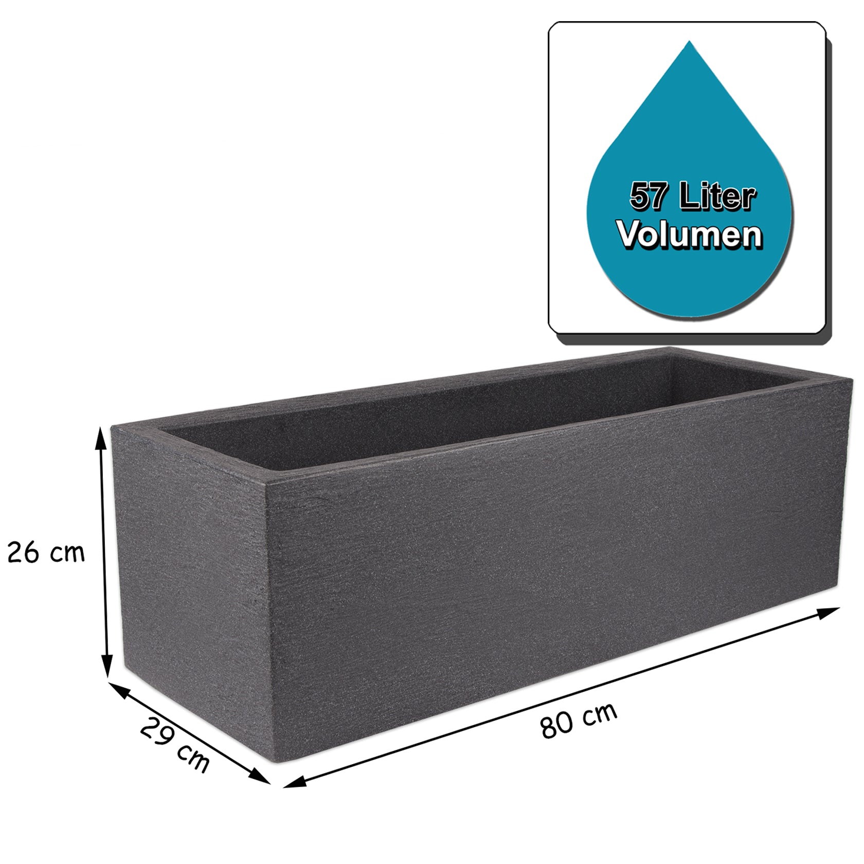 BigDean Pflanzkübel 80x30 cm Granitoptik Pflanztopf Anthrazit