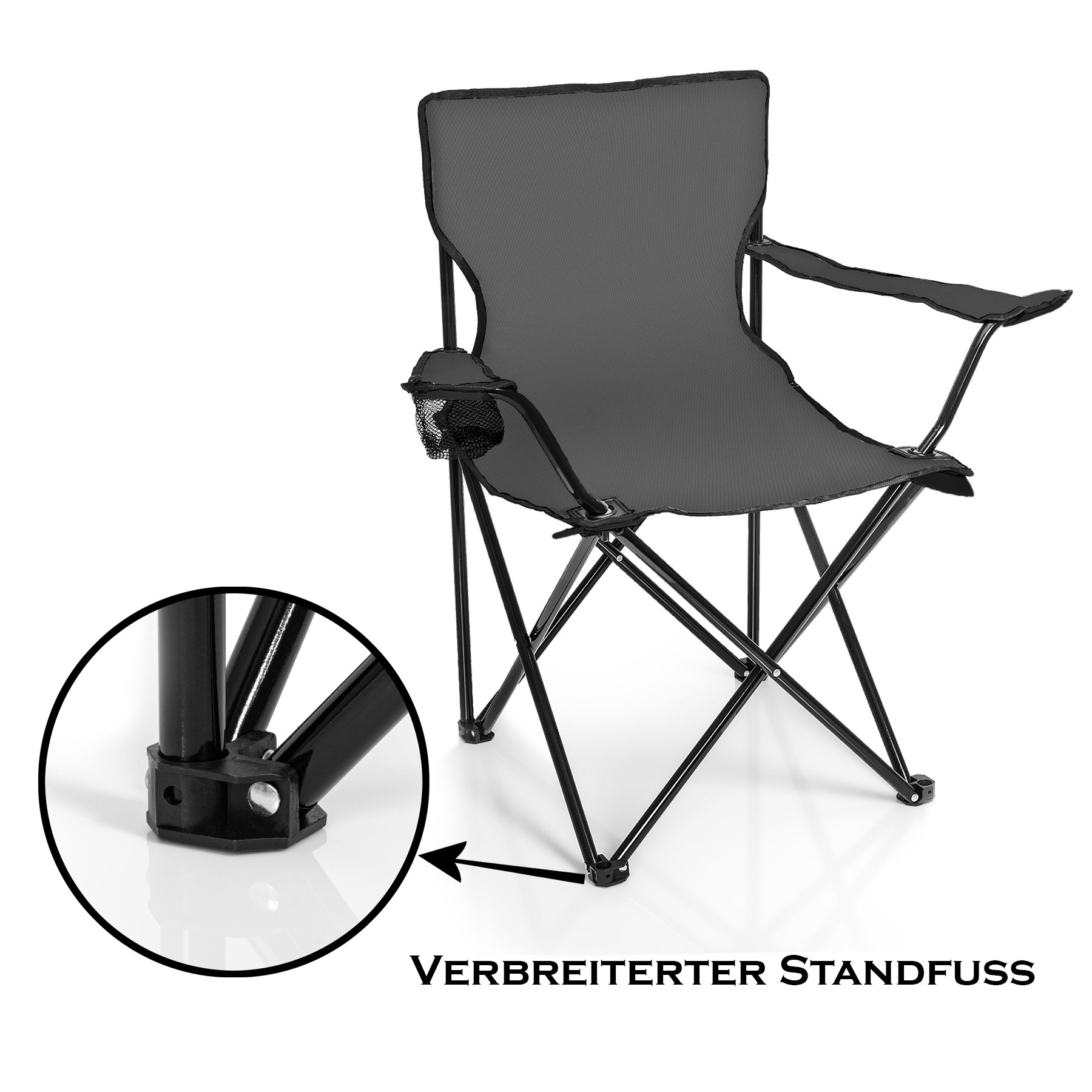 BigDean Faltstuhl dunkelgrau 2er Set mit Getränkehalter