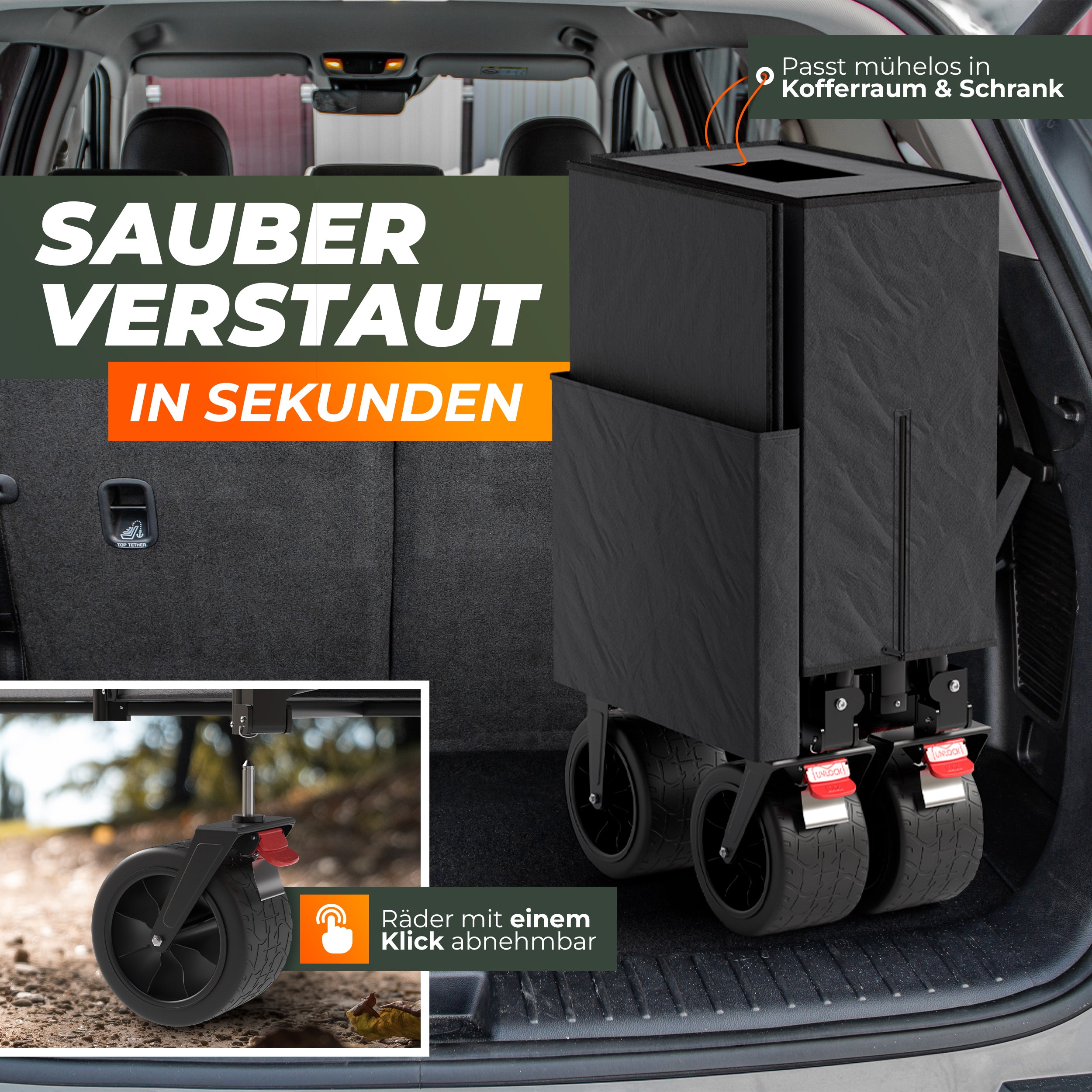 BigDean Garten Bollerwagen XXL 260L Dach faltbar 150kg