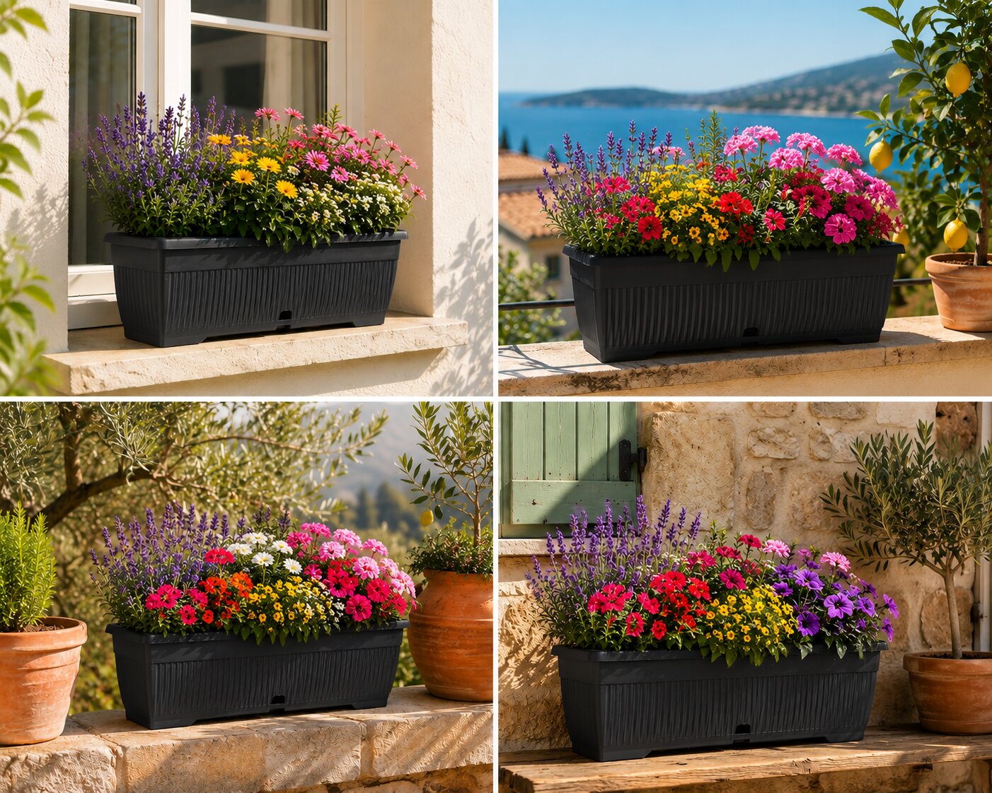 BigDean Blumenkästen 80cm 3er Set Anthrazit Wasserspeicher