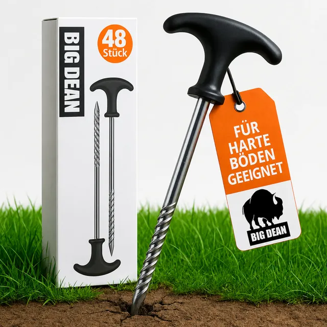 BigDean Garten Heringe Stahl 48 Stück T-Griff 21,4cm