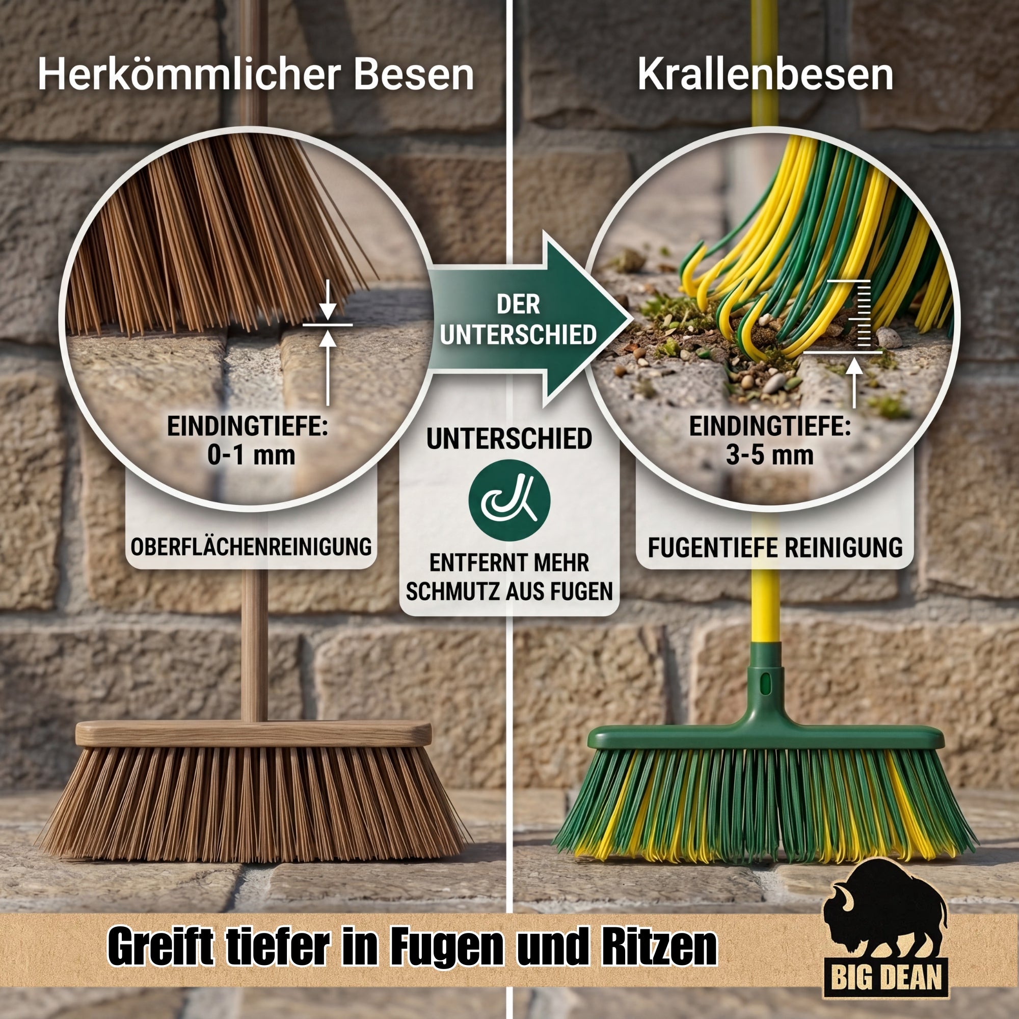 BigDean Krallenbesen XL Gartenbesen Teleskopstiel Borsten