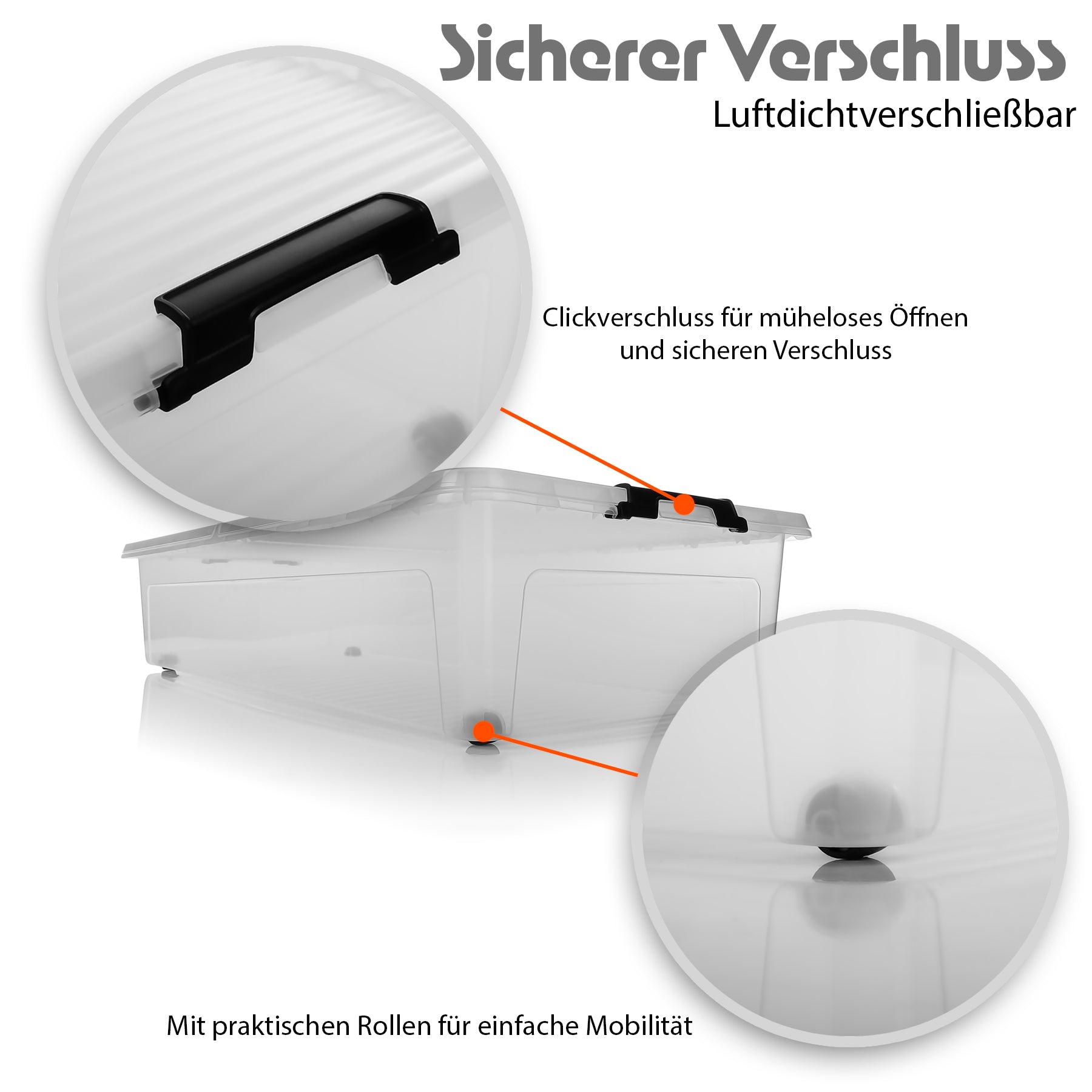 BigDean Aufbewahrungsbox Unterbett 32L 4er Set Transparent Rollen