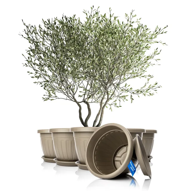 BigDean Garten Blumentopf rund 50 cm Mokka 6er Set mit Untersetzer