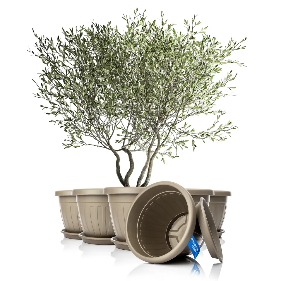 BigDean Garten Blumentopf rund 50 cm Mokka 6er Set mit Untersetzer