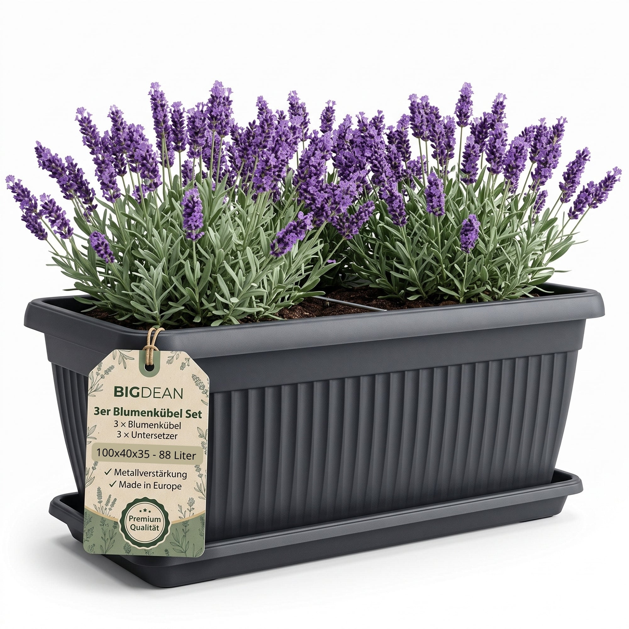BigDean Jumbo Blumenkübel 100x40x35cm 3er Pack anthrazit 88L