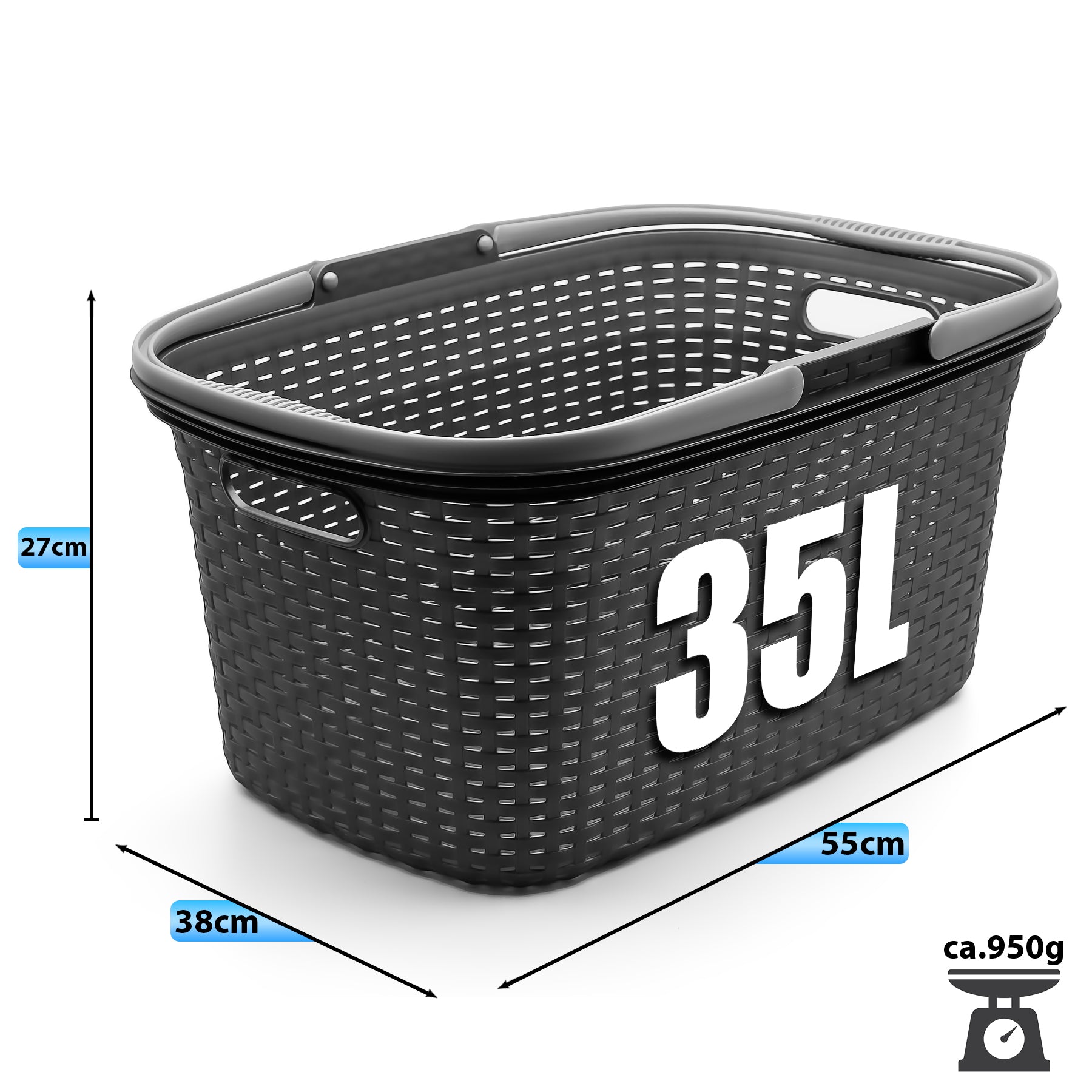BigDean Wäschekorb 35L Rattan mit Henkel Made in Germany