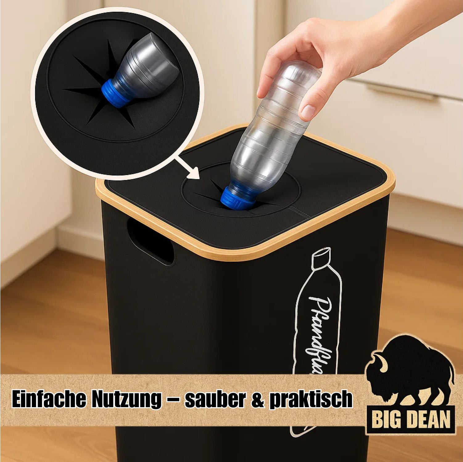 BigDean Pfandflaschen Behälter 100L mit Deckel und Tasche