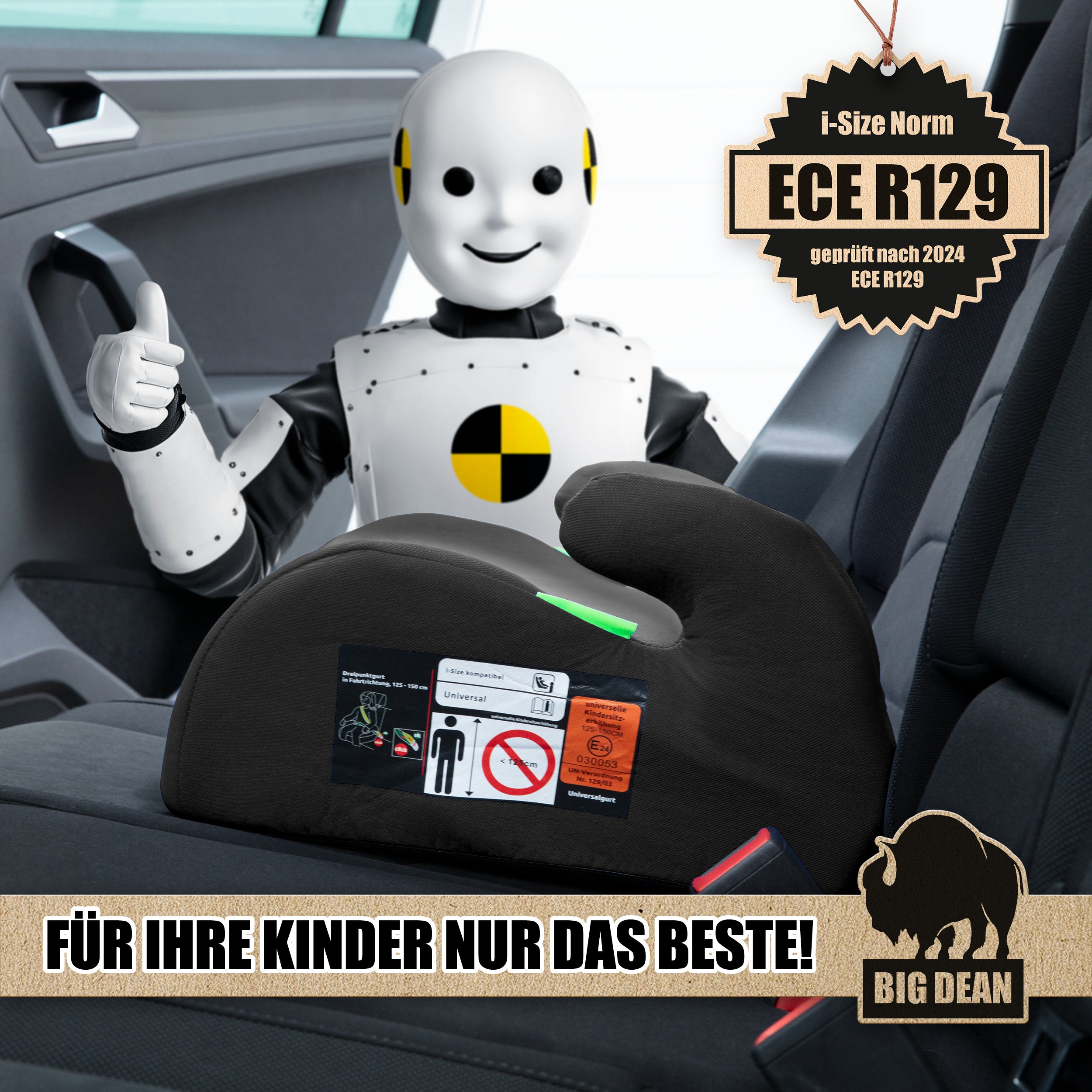 BigDean Sitzerhöhung R129 i-Size Kindersitz schwarz 2 Stück 125-150cm