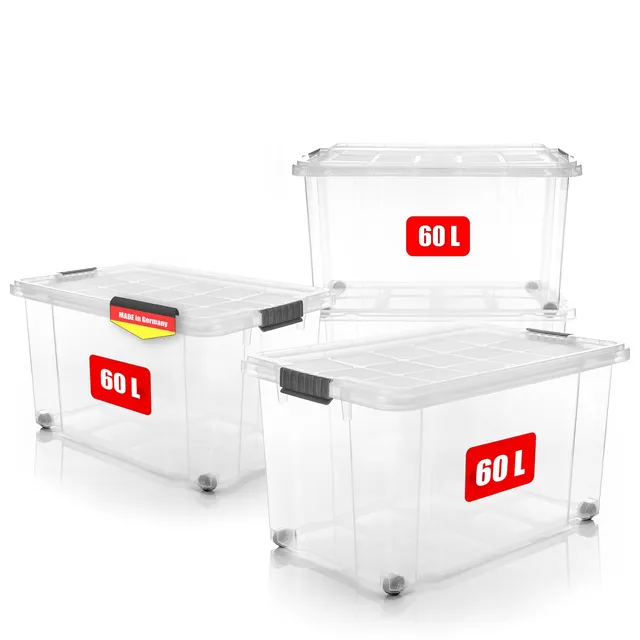 BigDean Aufbewahrungsbox 60L transparent 4 Stück