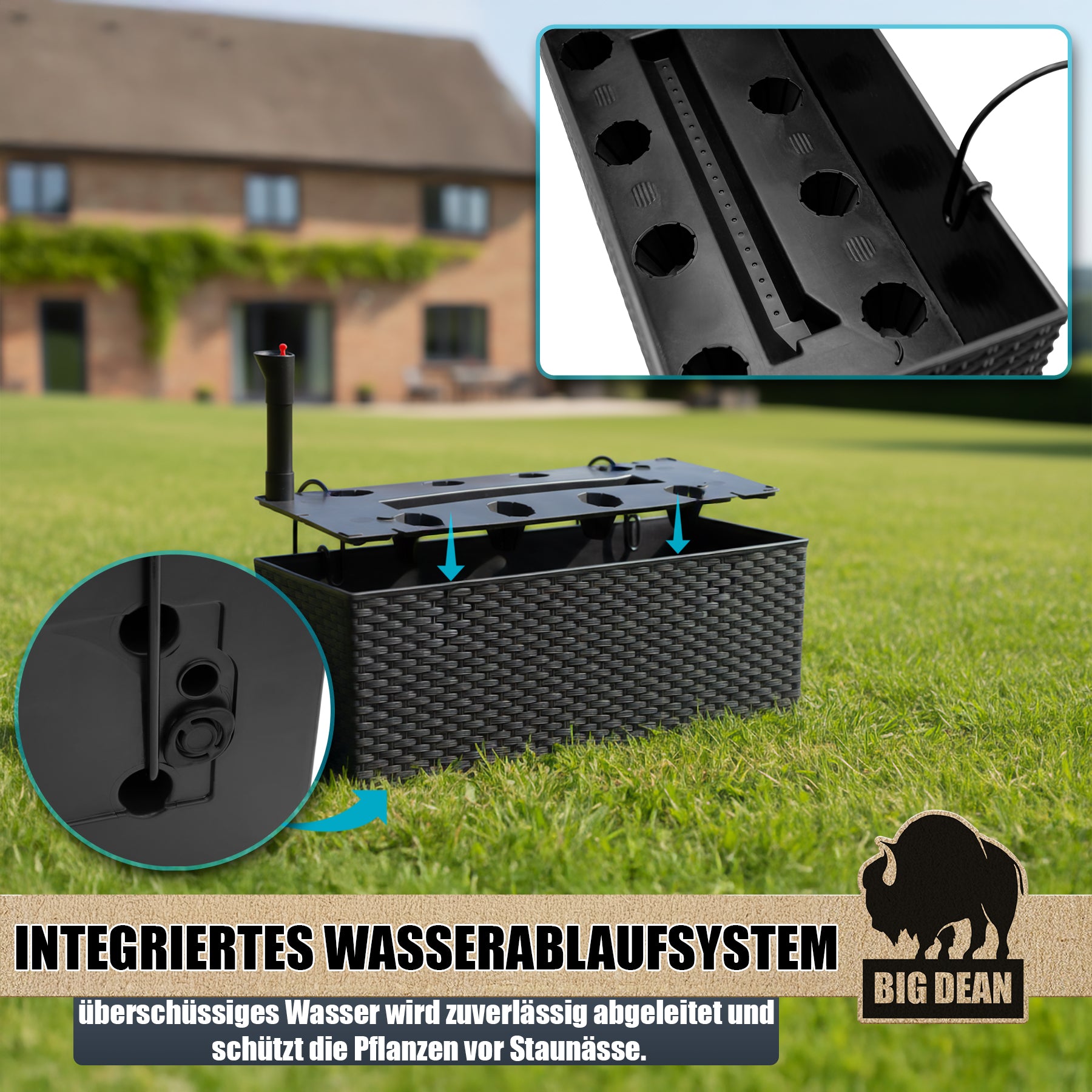 BigDean Garten Blumenkasten 50cm Wasserspeicher 2er Set Rattan