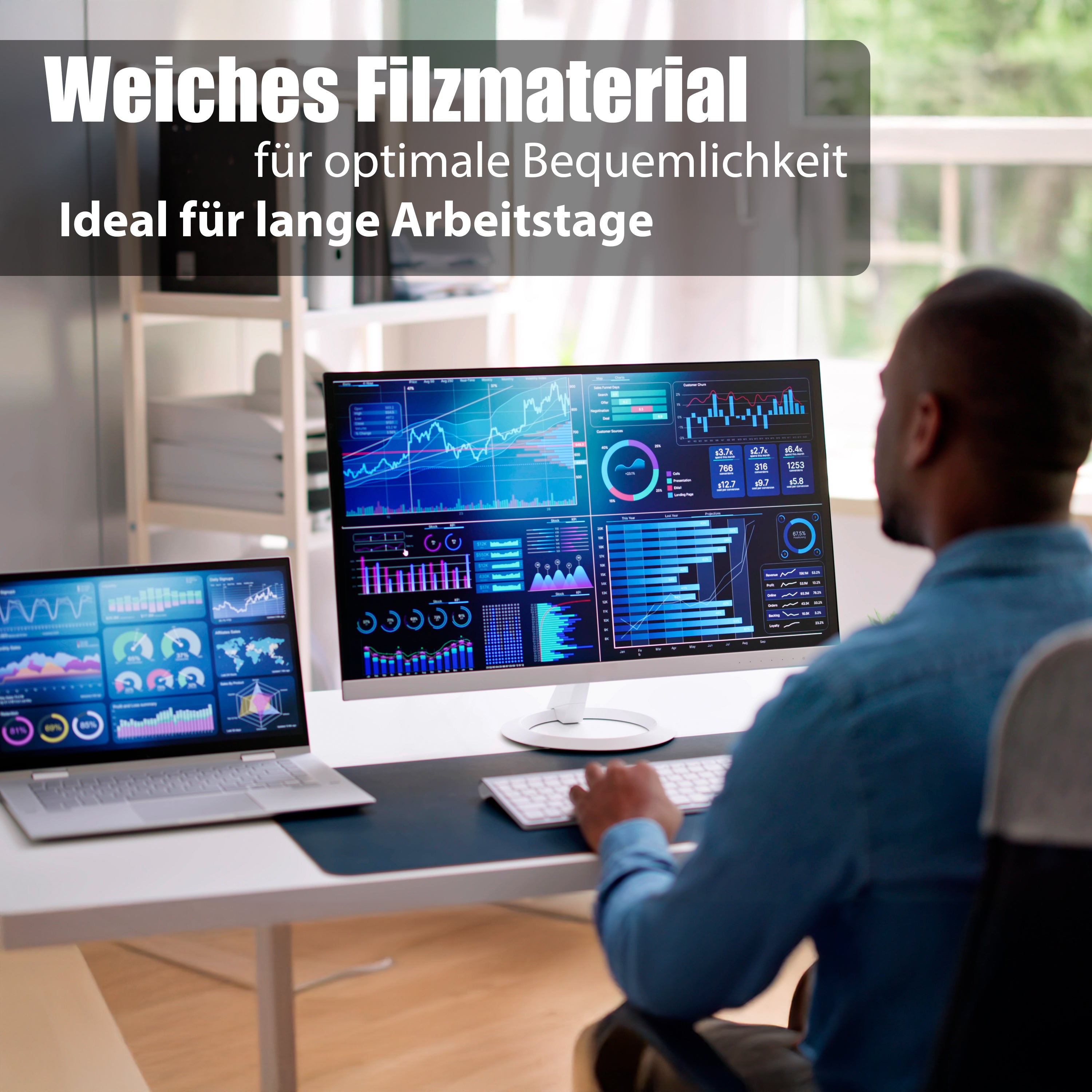 BigDean Schreibtischunterlage Filz 90x40 Mauspad anthrazit