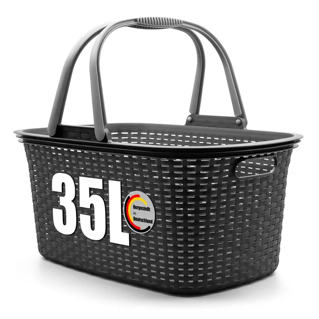BigDean Wäschekorb 35L Rattan mit Henkel Made in Germany