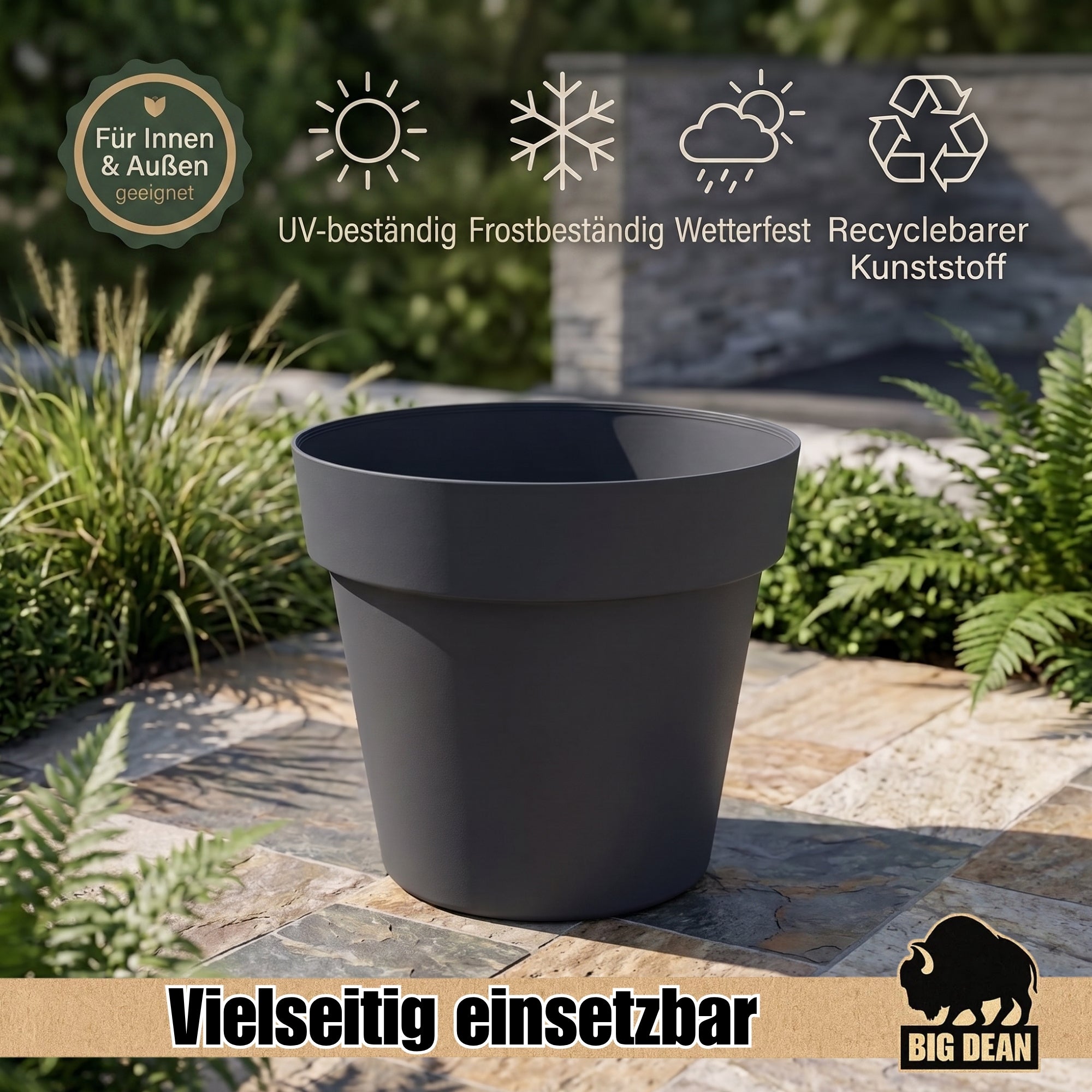 BigDean 3x Blumentopf ø 40 cm Pflanzkübel anthrazit Wasserspeicher
