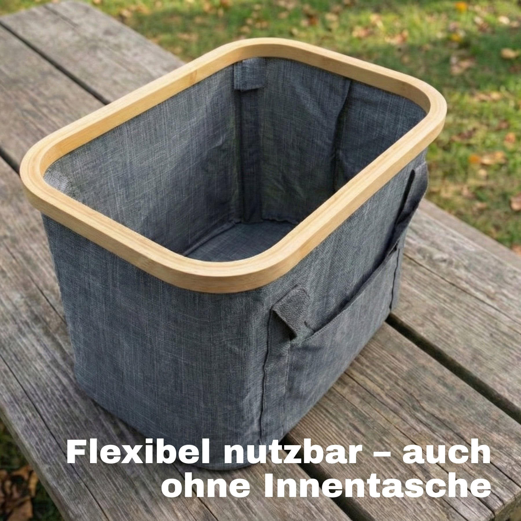 BigDean Picknicktasche 2-in-1 Kühltasche grau 24L mit Bambusdeckel