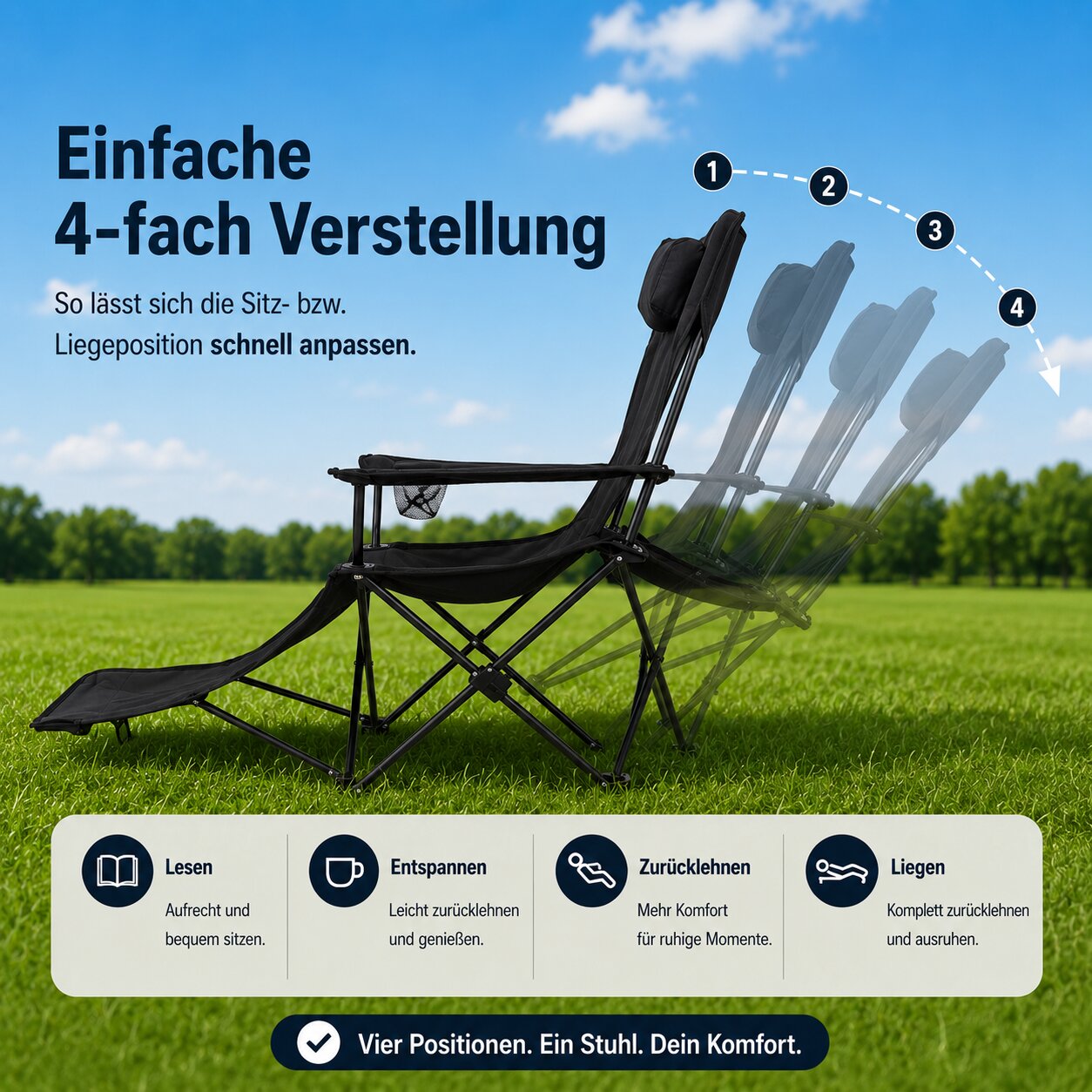 BigDean Campingstuhl faltbar mit Fußablage bis 130 kg