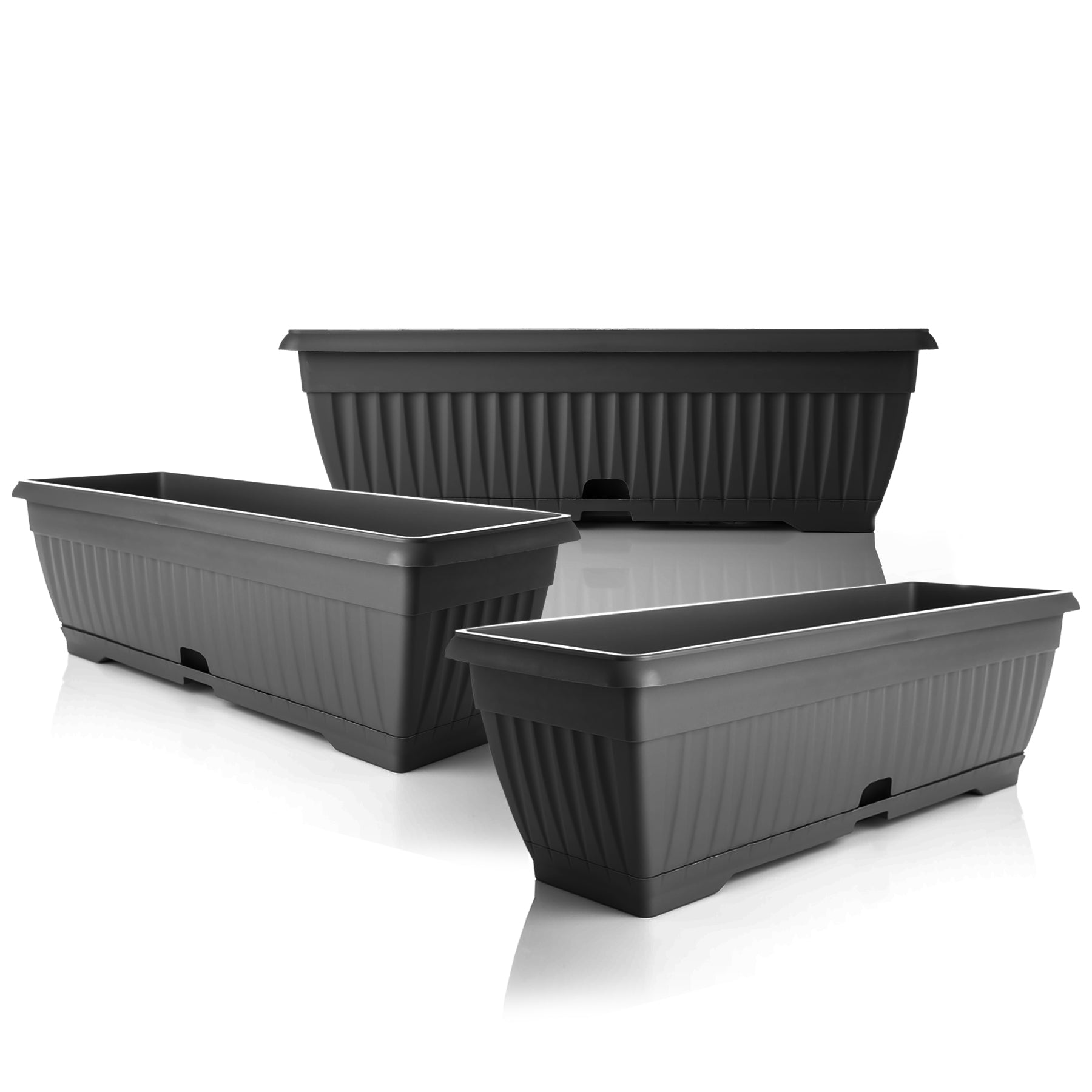 BigDean Blumenkasten Anthrazit 50 cm 3er Set mit Wasserspeicher
