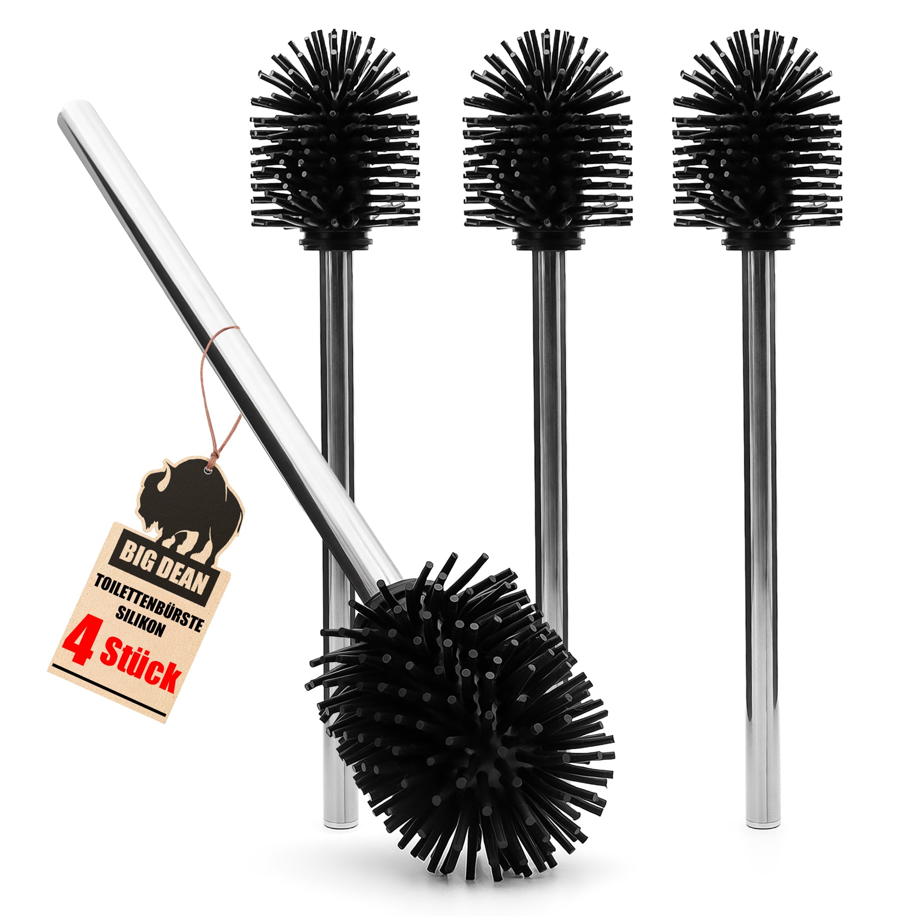 BigDean Silikon Klobürste WC-Bürste 4er Set Schwarz antibakteriell
