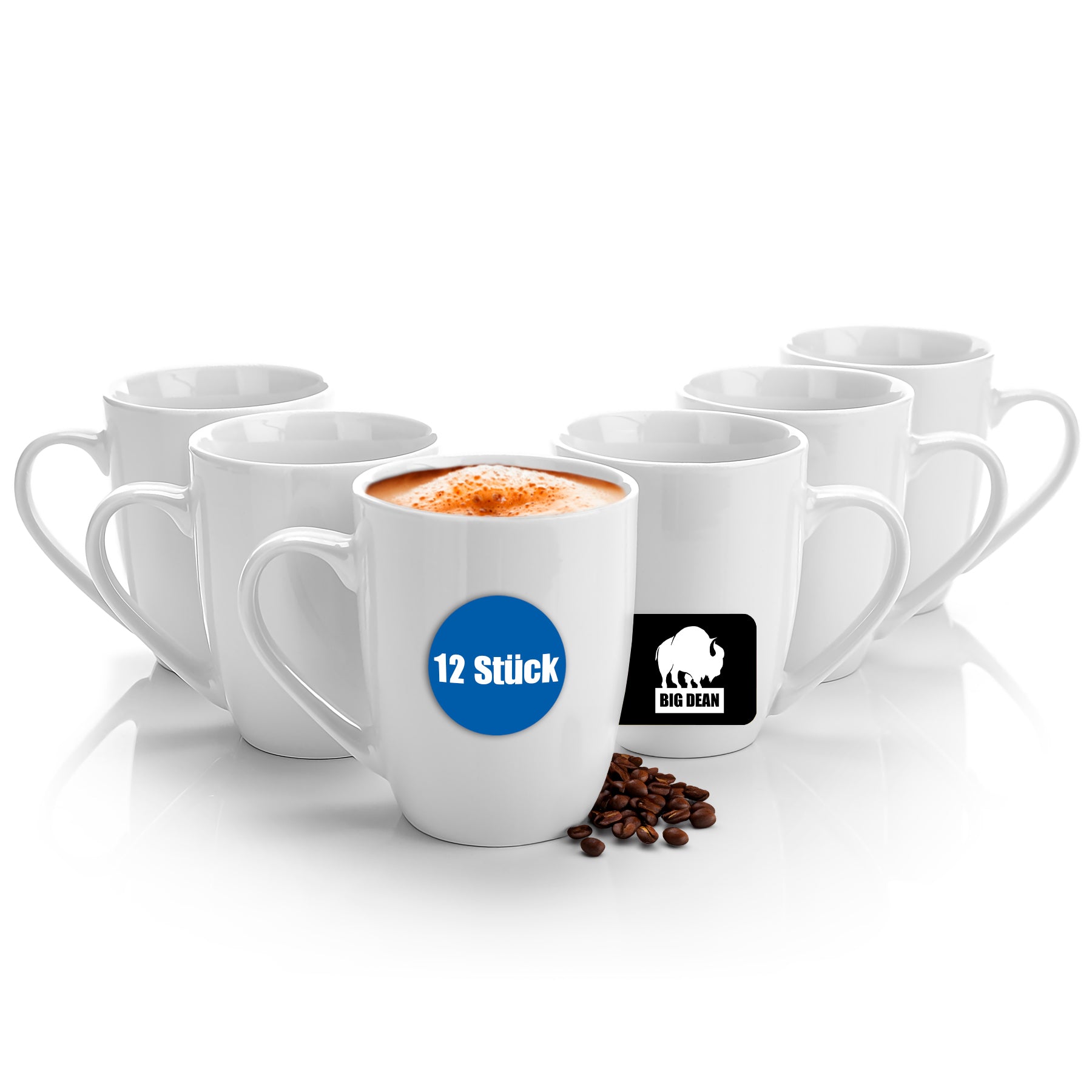 BigDean Kaffeebecher Porzellan 300 ml weiß 12 Stück