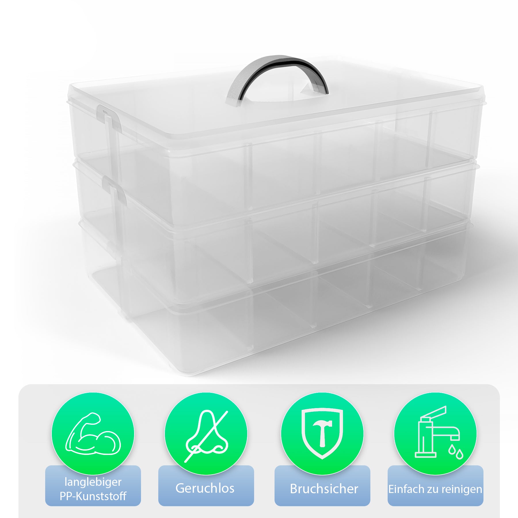 BigDean Sortierbox Transparent 24x18,5x16 cm 2er Set 21 Fächer