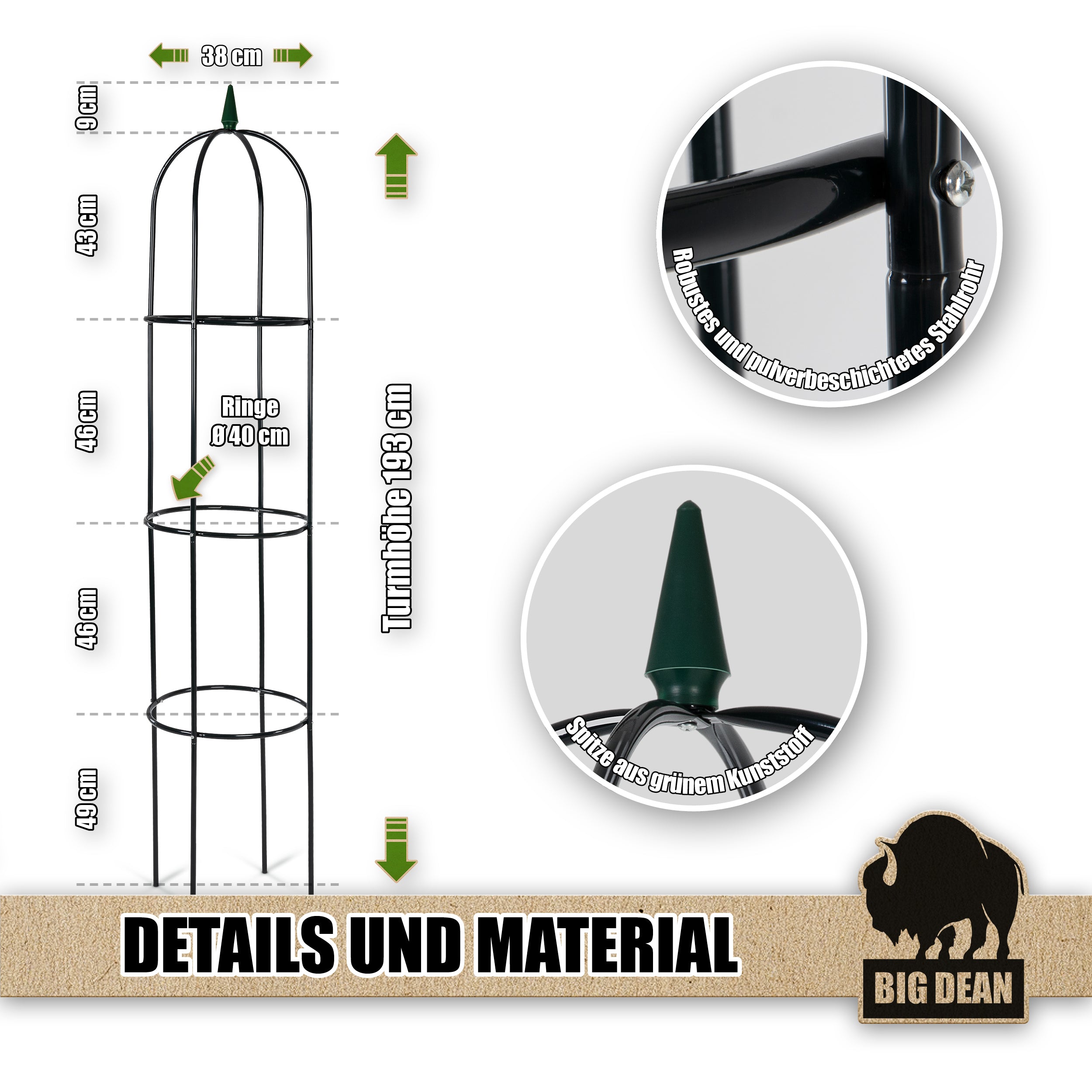 BigDean Garten Rankgitter Metall 1,93 m Obelisk Spalier