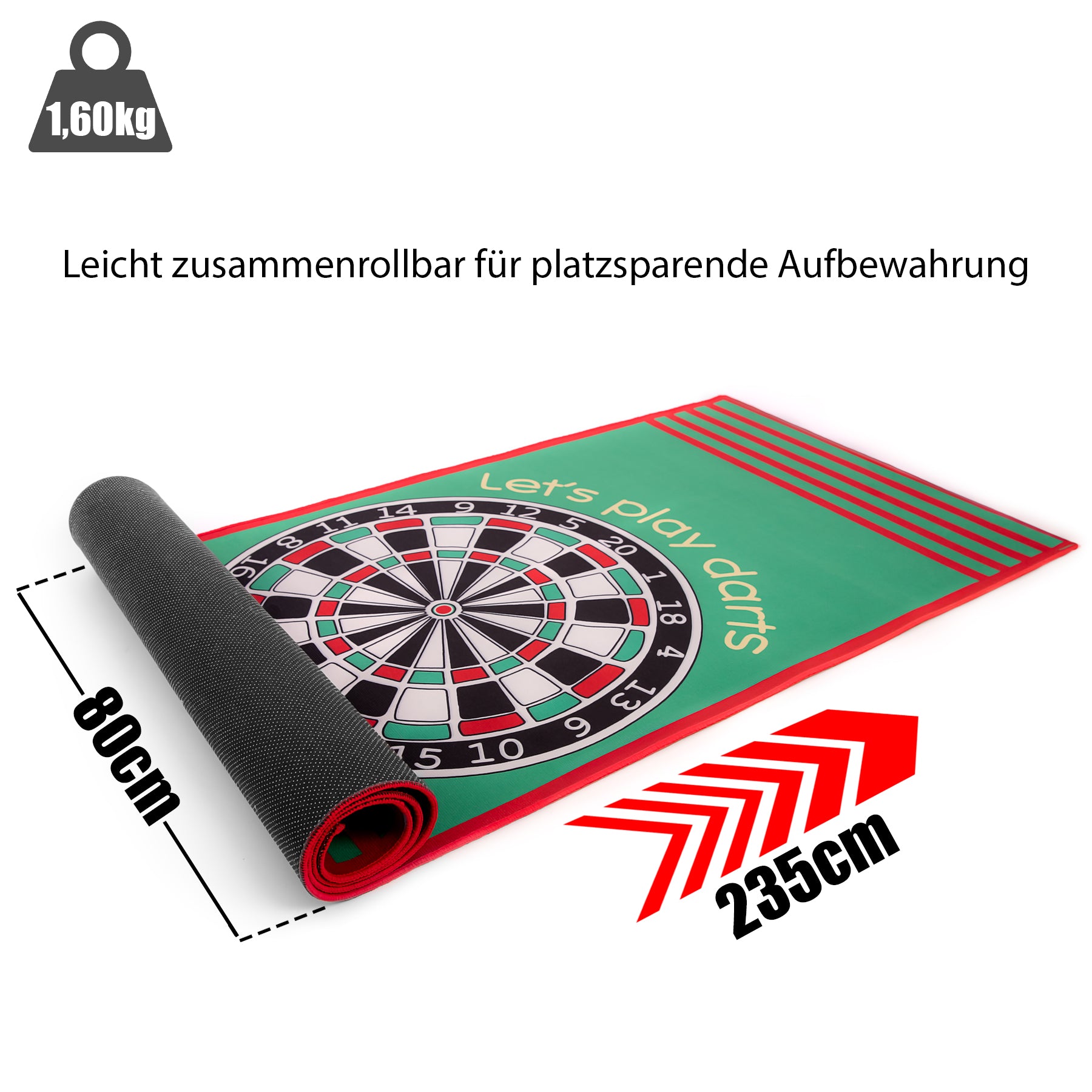 BigDean Bulls-Eye Dartteppich 80x235 cm rutschfest mit Abwurf