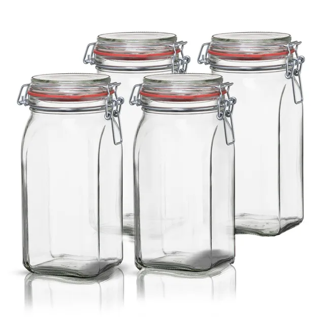 BigDean Vorratsgläser 1,5L Bügelgläser 4er Set eckig