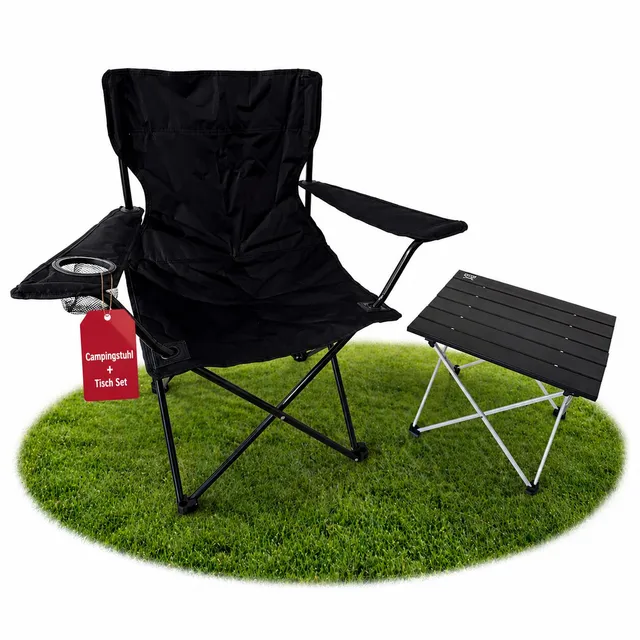 BigDean Campingstuhl mit Tisch Set klappbar schwarz