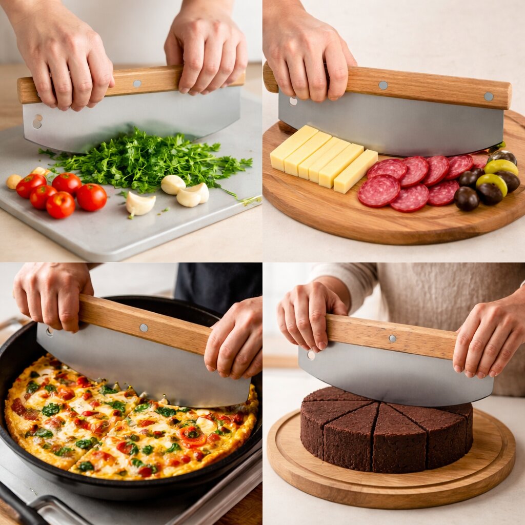 BigDean Pizzaschneider 32 cm Edelstahl Holzgriff Wiegemesser