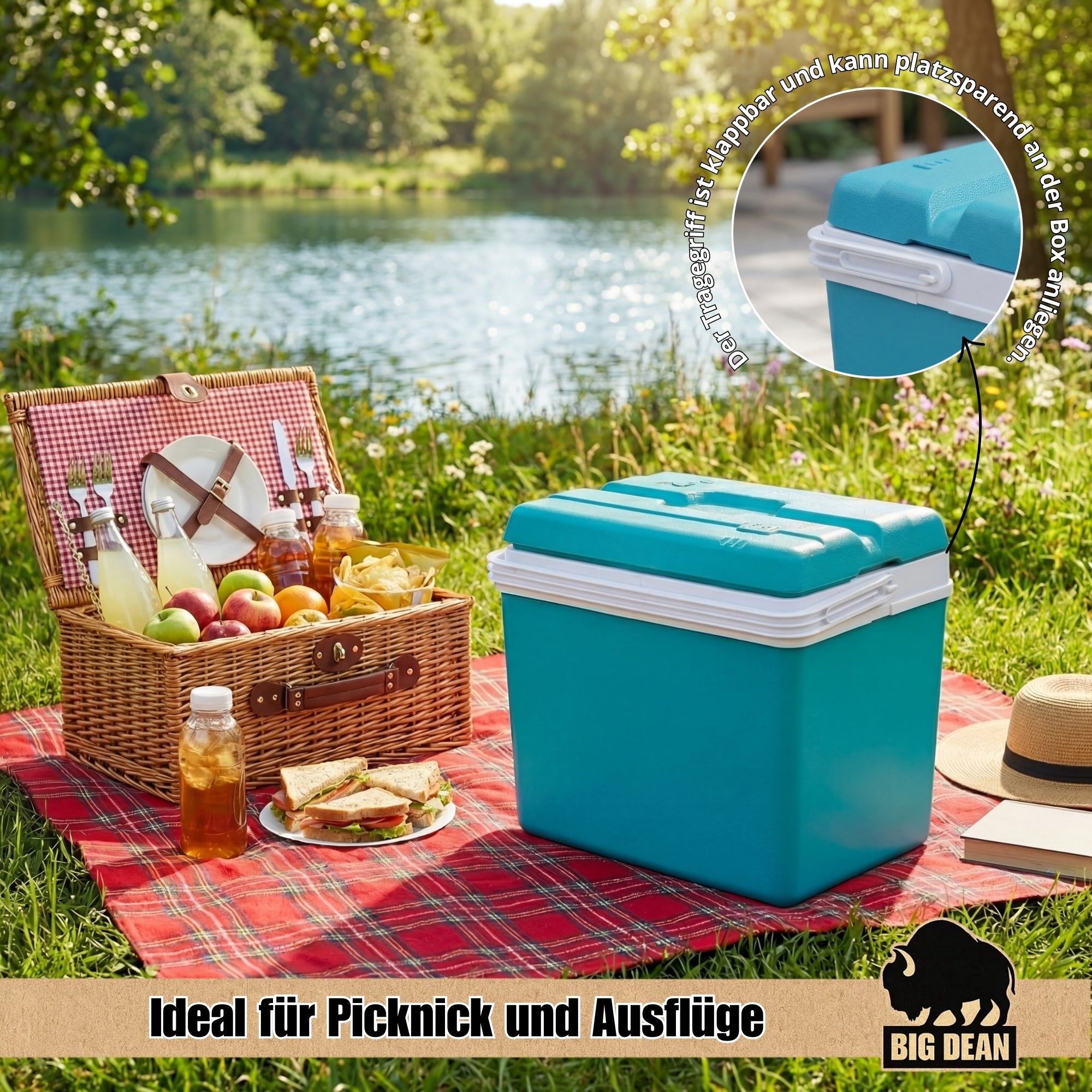 BigDean Kühlbox 35L groß Camping Henkel stabil