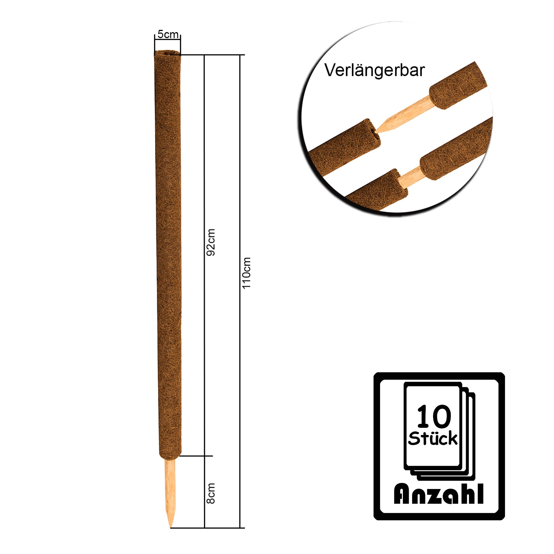 BigDean Garten Pflanzstäbe Kokos 110 cm 10er Set Rankhilfe