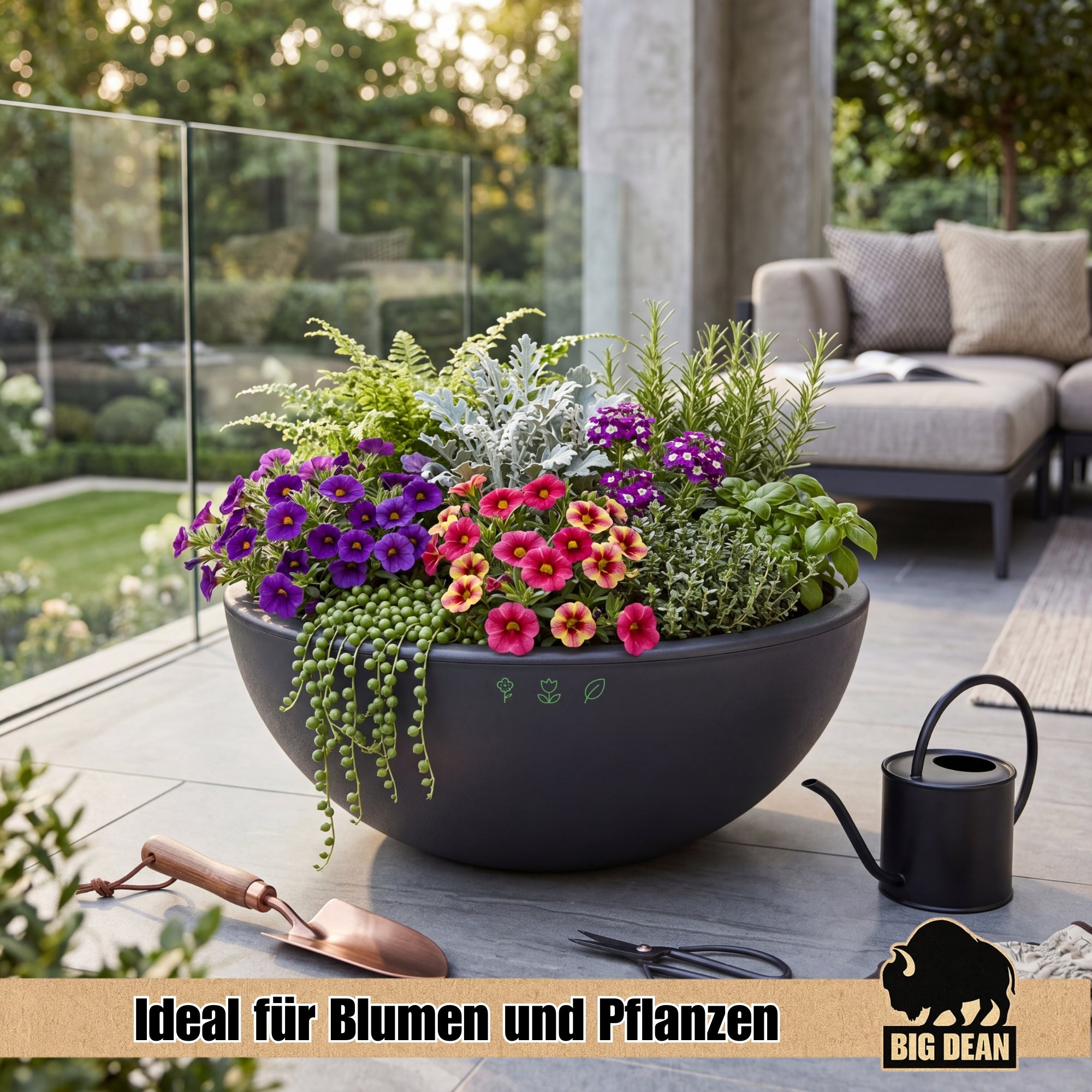 BigDean Pflanzschale rund 39 cm anthrazit 2 Stück