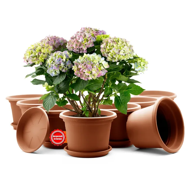 BigDean Blumentopf rund 20 cm terrakotta mit Untersetzer 8 Stück
