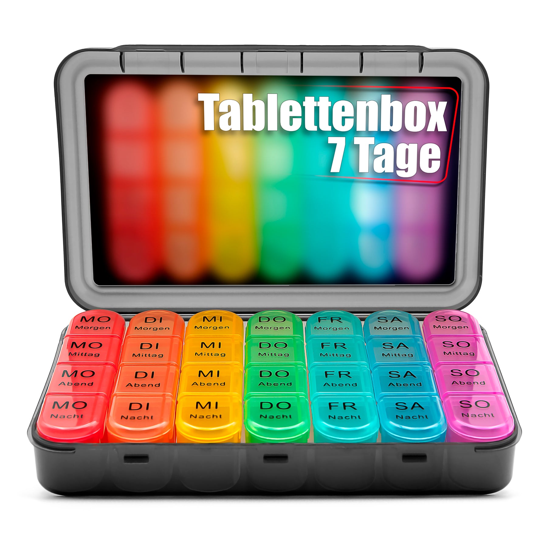 BigDean Haushalt Tablettenbox 7 Tage Regenbogen morgens-abends