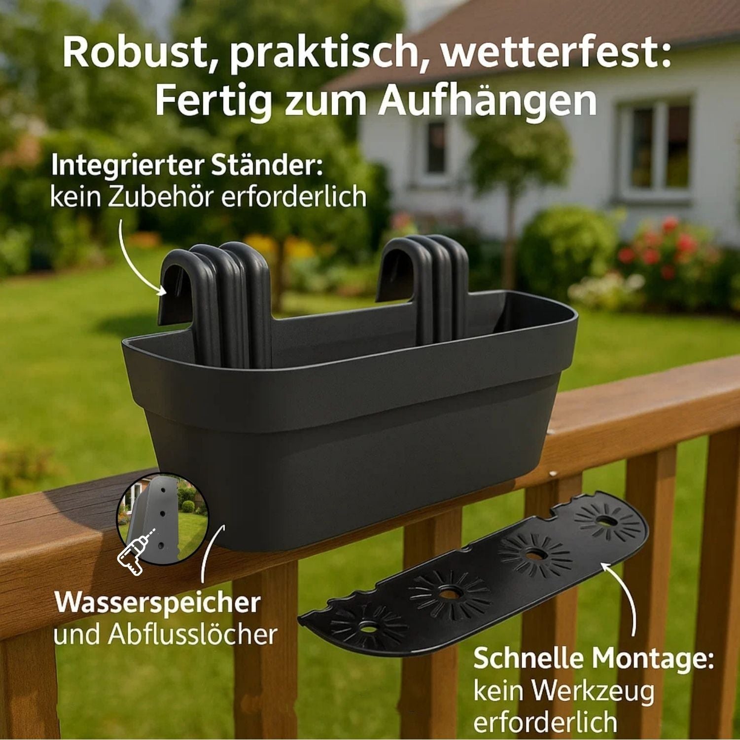 BigDean Blumenkasten 50cm anthrazit 4er Set mit Halterung