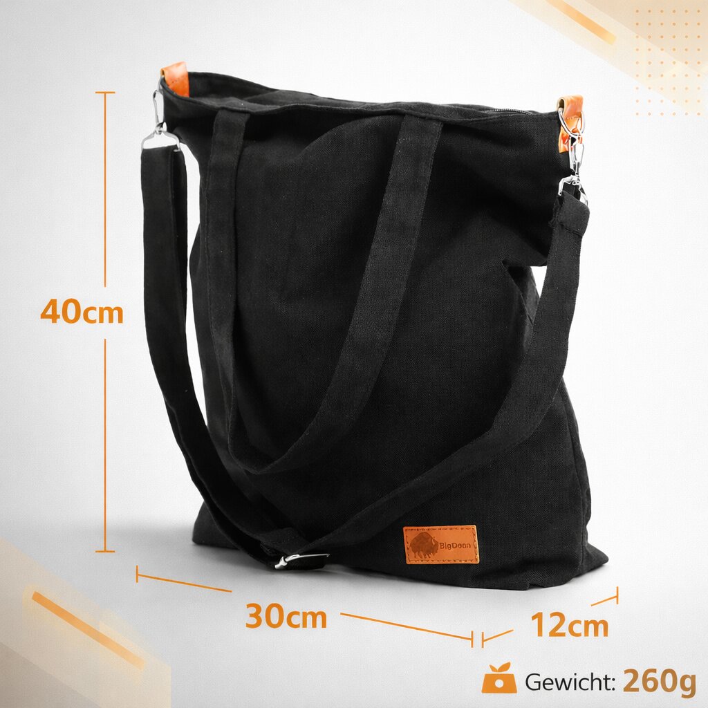 BigDean Canvas Shopper groß mit Reißverschluss für Alltag