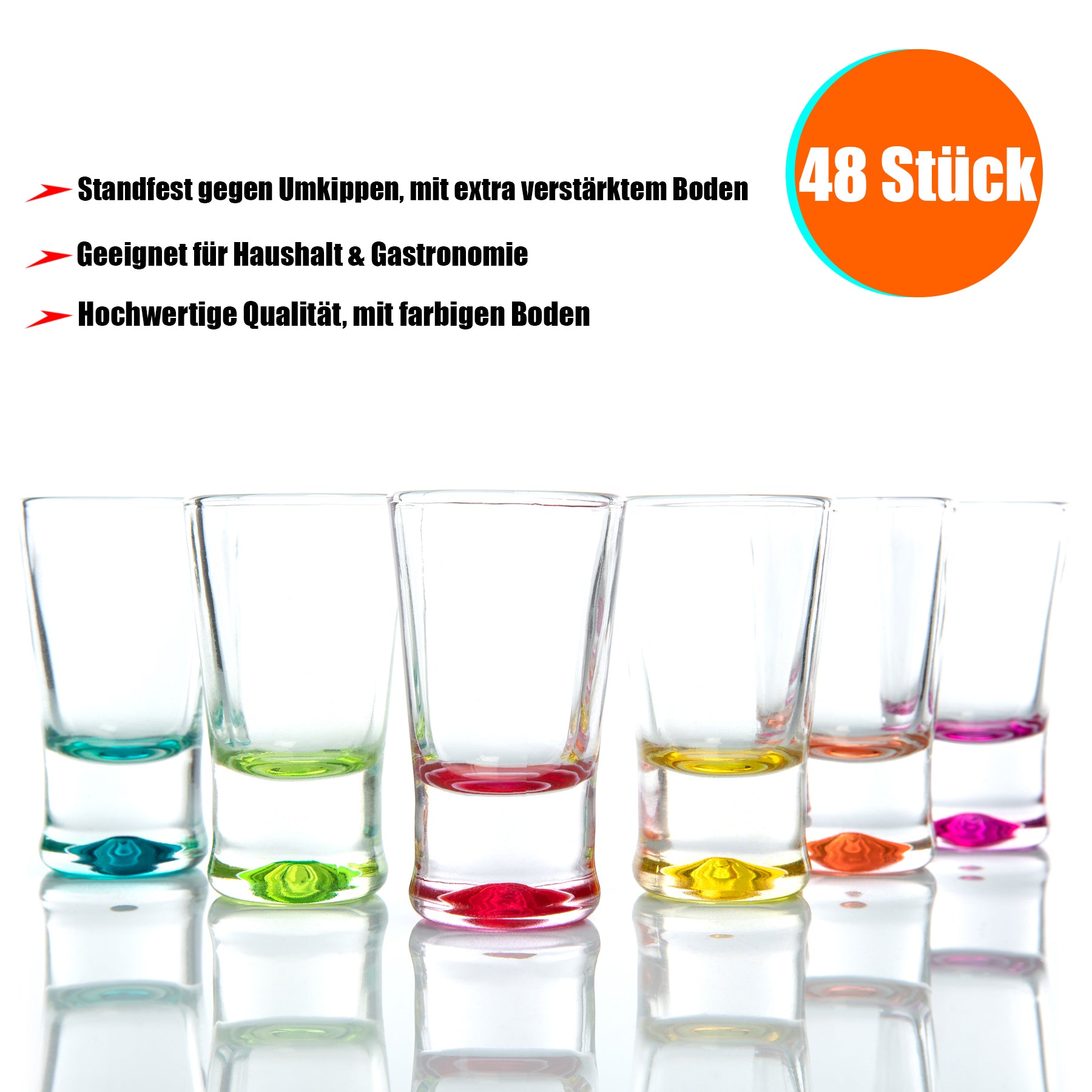 BigDean Küche & Vorrat 48x Schnapsglas 2cl farbig Glas
