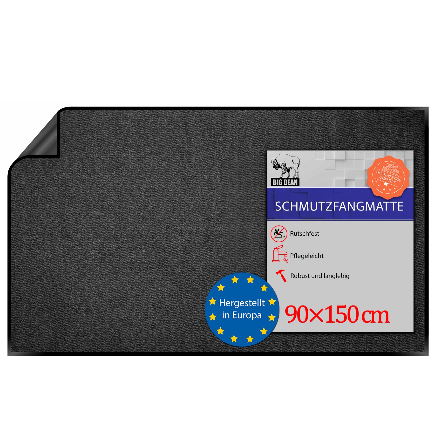 BigDean Schmutzfangmatte 90x150 Anthrazit rutschfest XXL