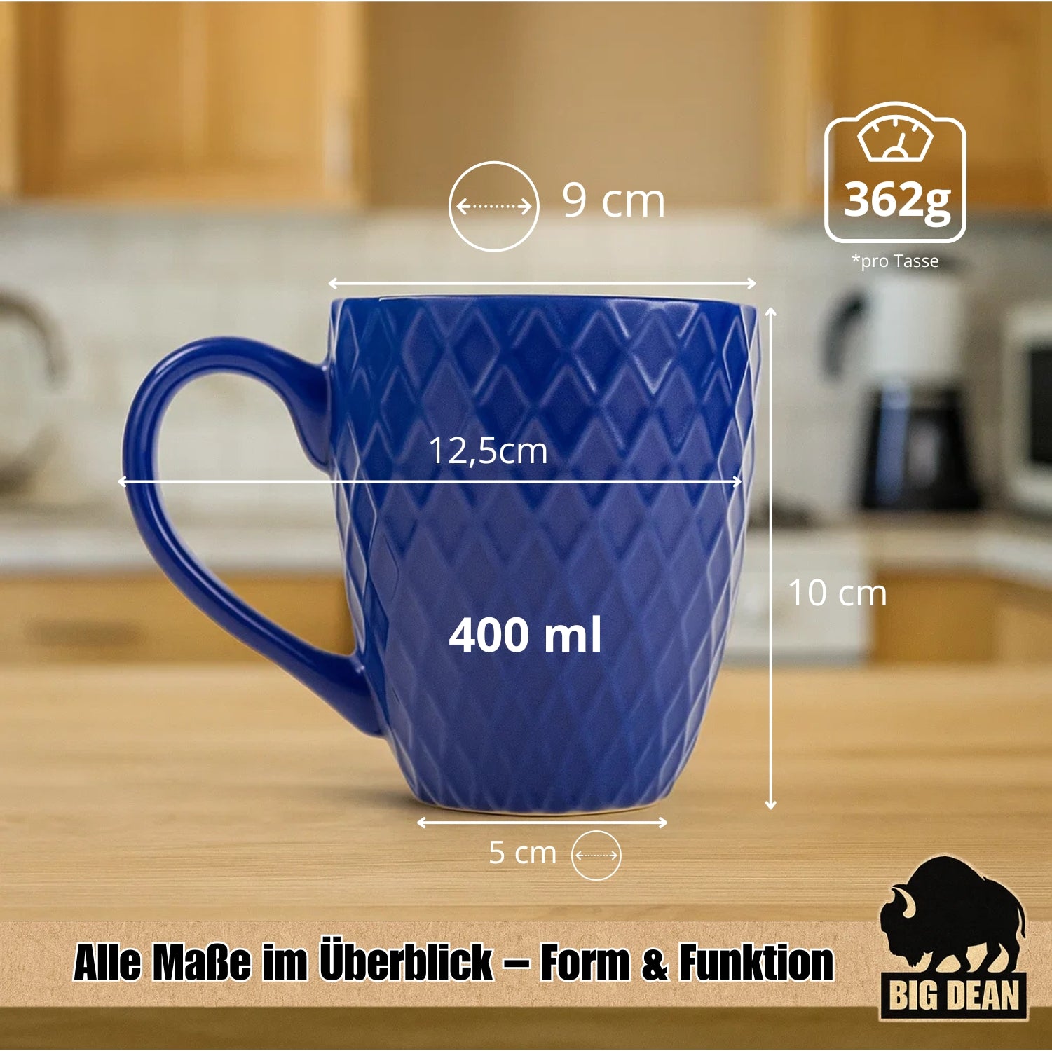 BigDean Küche & Vorrat Kaffeetassen 400ml matt 6er bunt Keramik