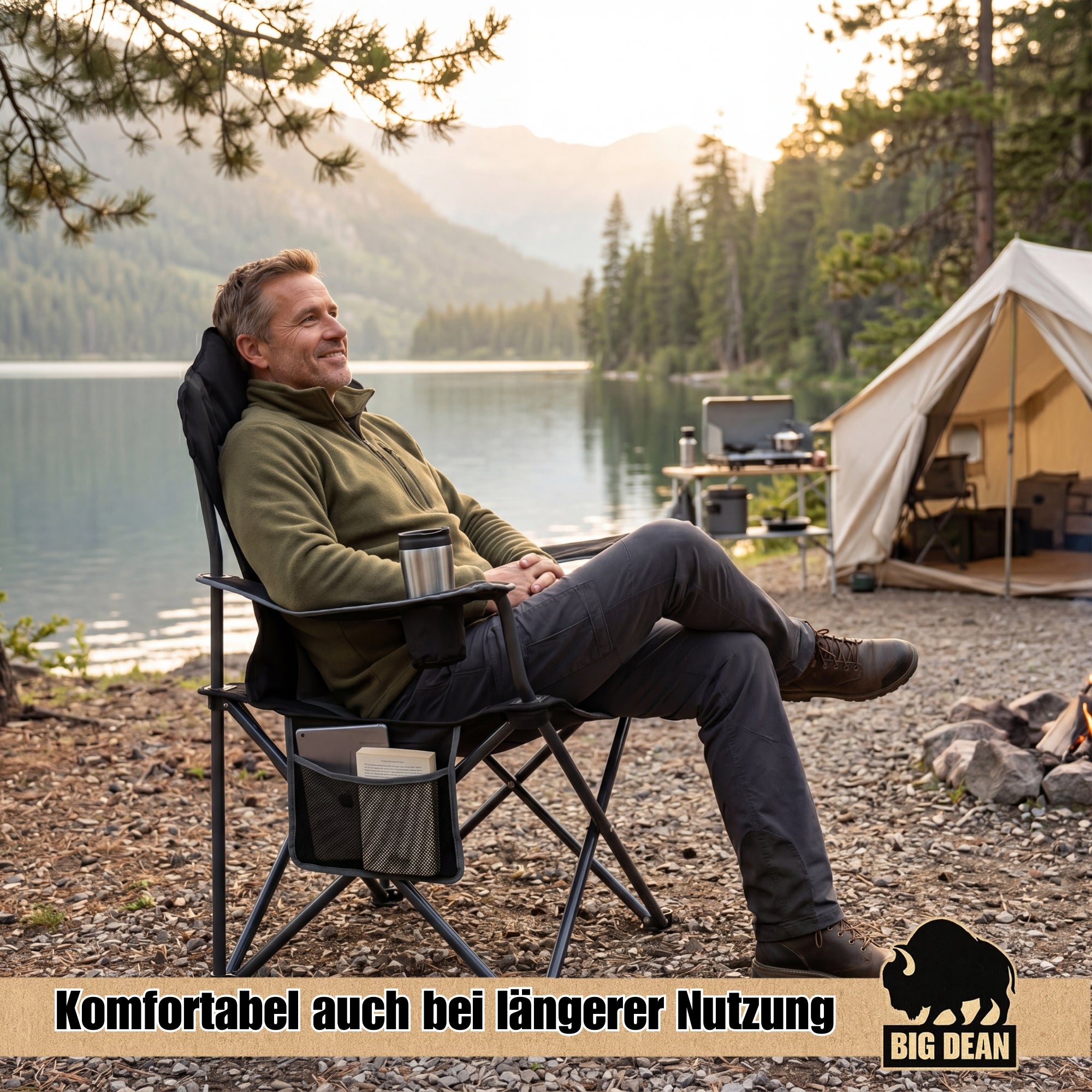 BigDean Campingstuhl Faltbar Hochlehner 160kg 2 Stück Set