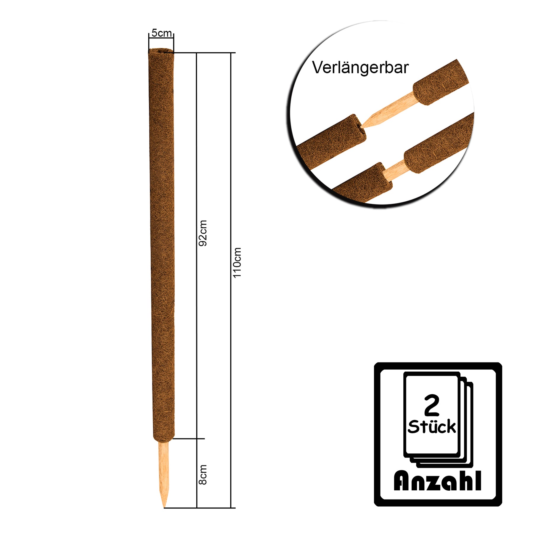 BigDean Garten & Außenbereich Pflanzstäbe Kokos 110 cm 2er Set