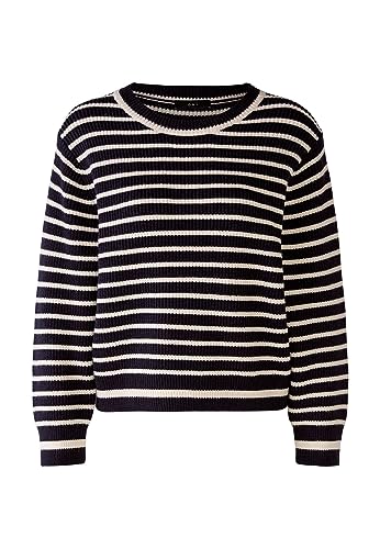 Oui Damen Pullover Boxy gestreift Viskosemischung Rundhals