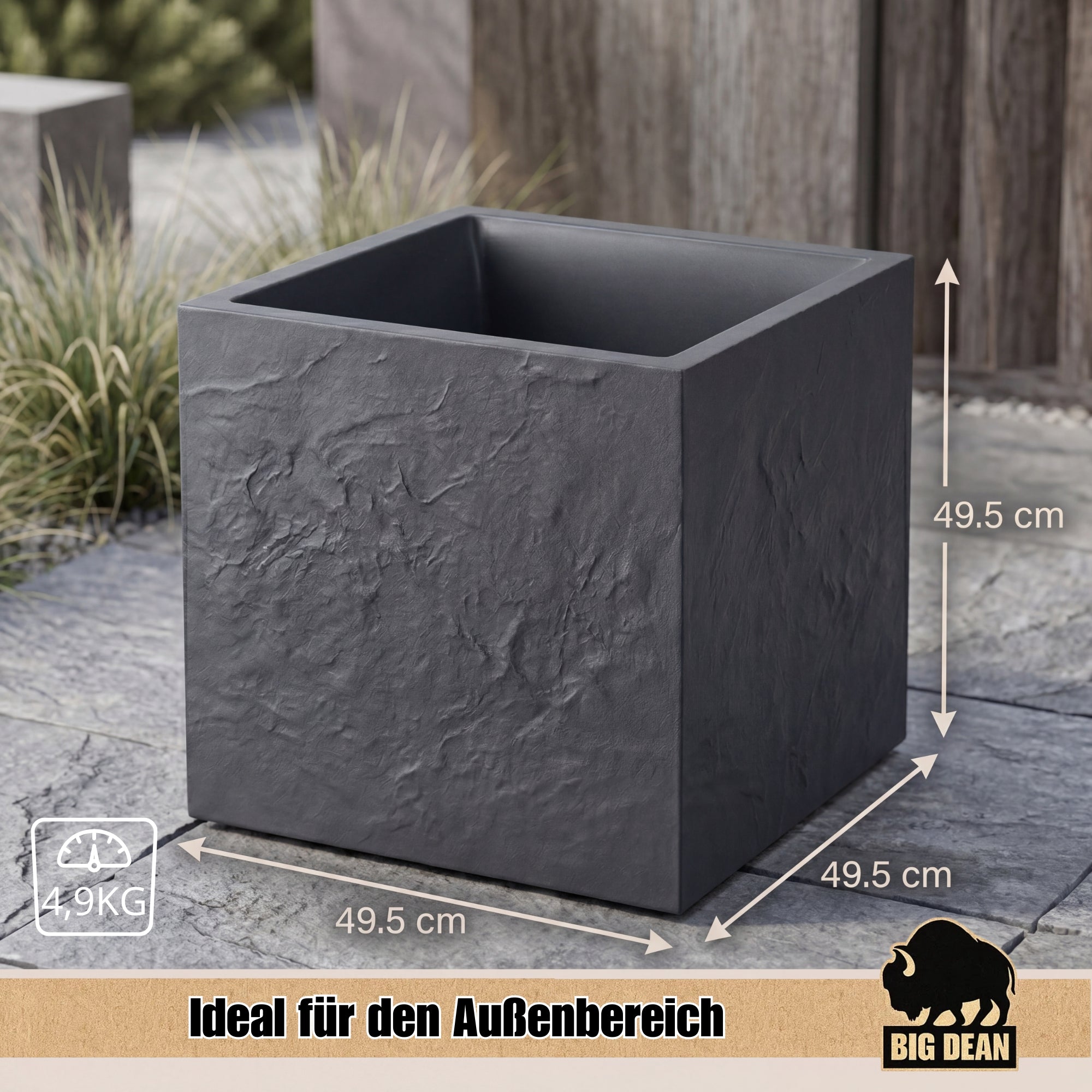 BigDean Garten Blumenkübel 50x50x50cm Steinoptik doppelwandig