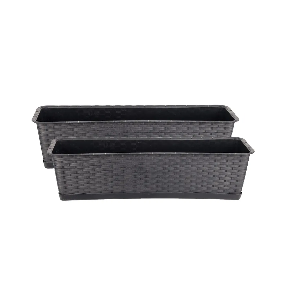 BigDean Garten Blumenkasten 60 cm Rattan 2er Anthrazit