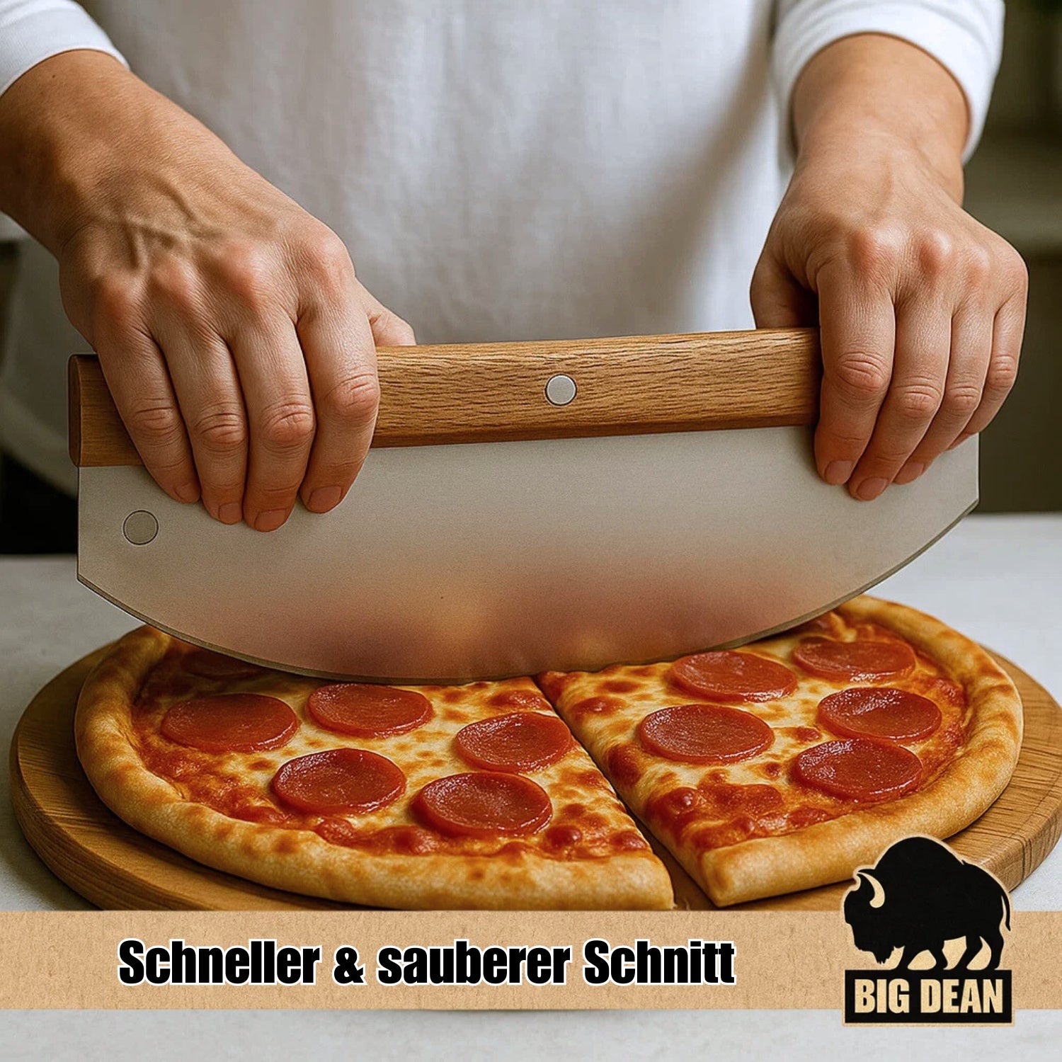 BigDean Pizzamesser Wiegemesser 32 cm Edelstahl Holzgriff
