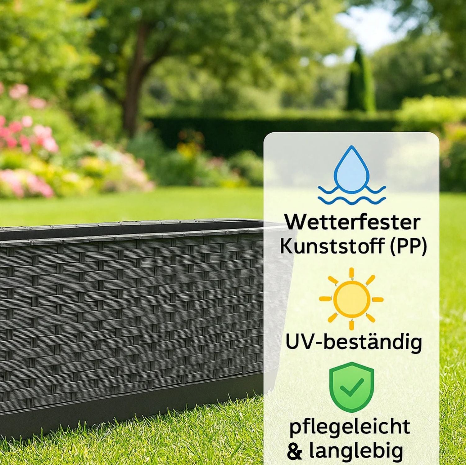 BigDean Blumenkasten 80cm anthrazit mit Untersetzer 3er