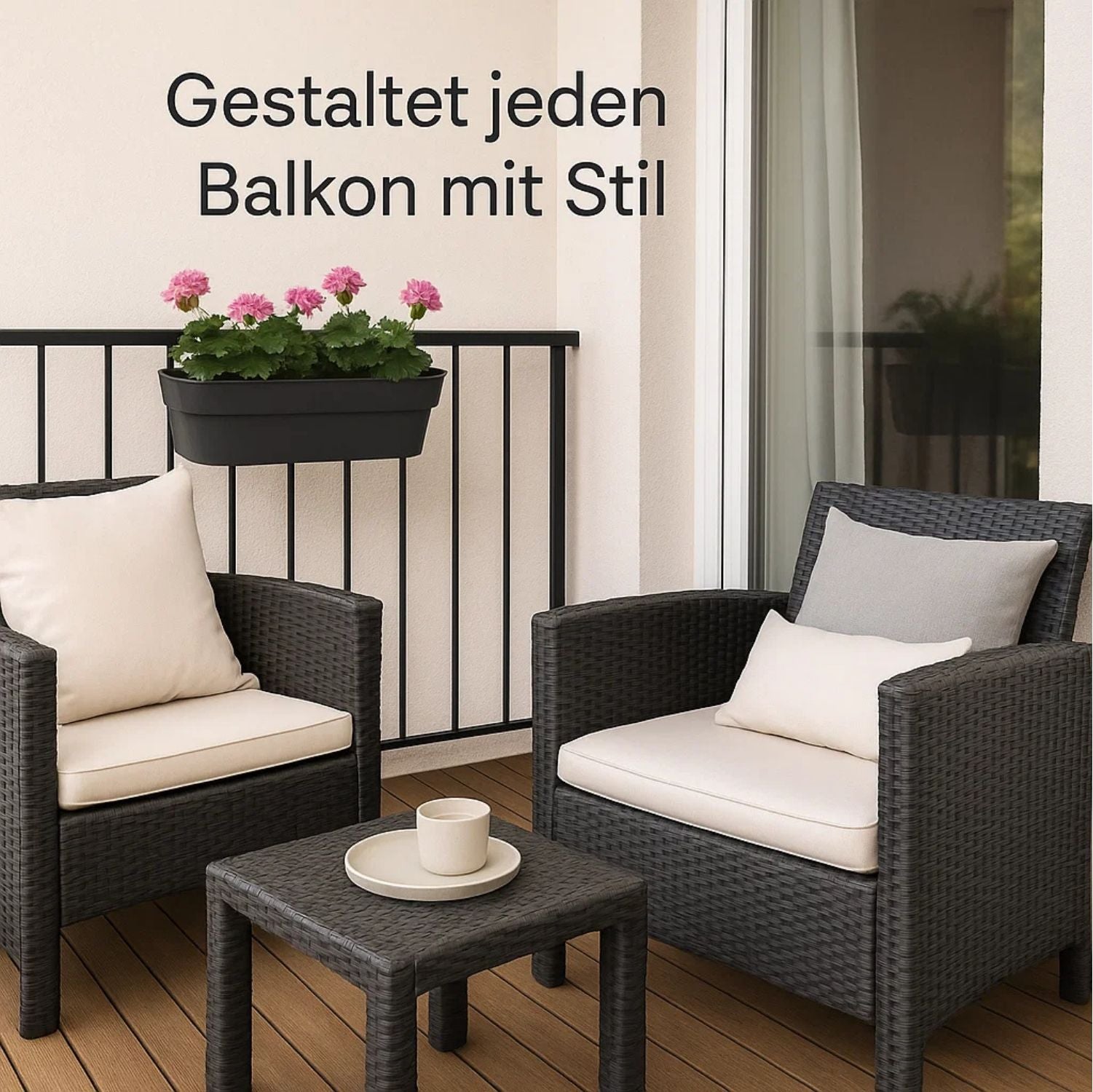 BigDean Blumenkasten 50cm anthrazit 4er Set mit Halterung