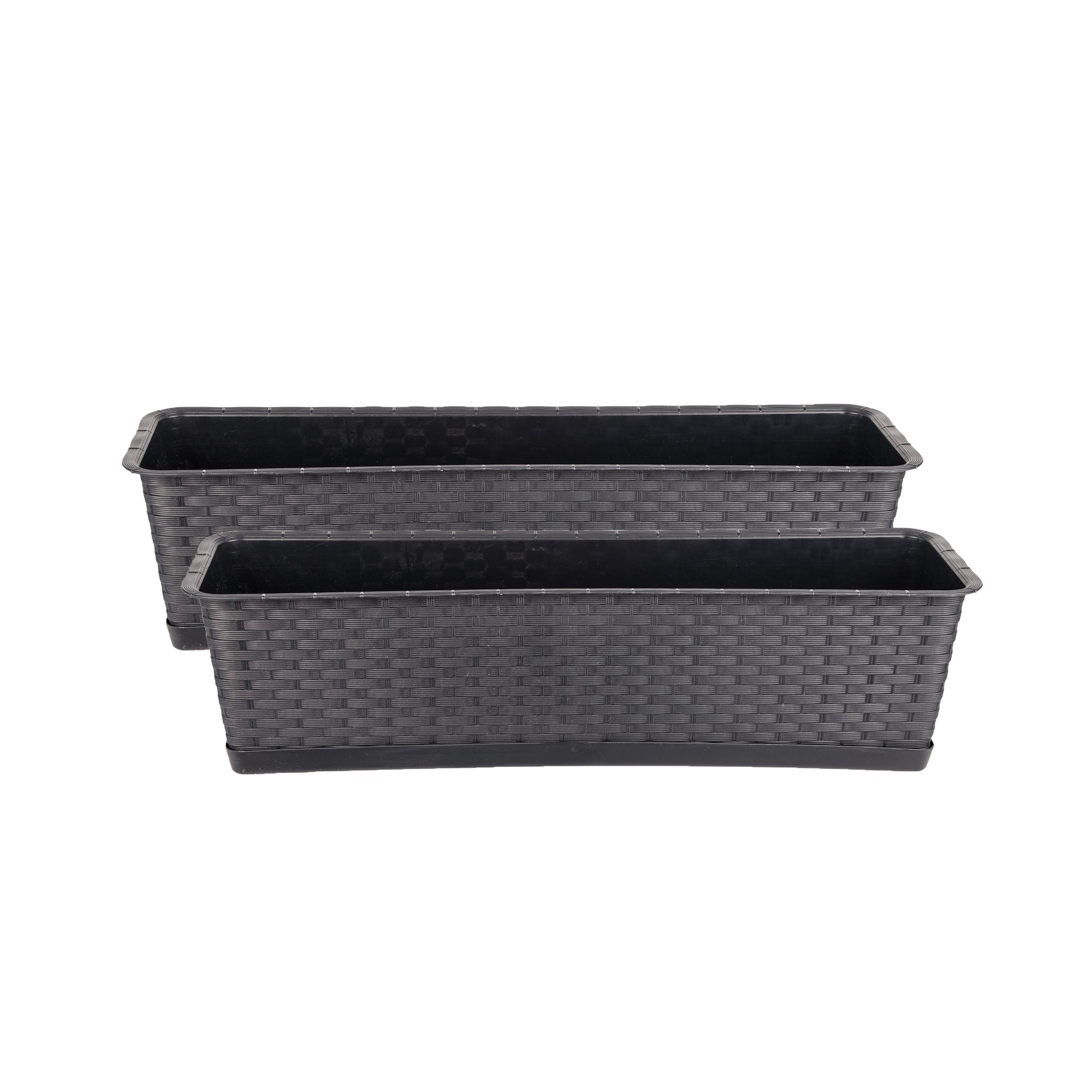 BigDean Garten Blumenkasten 60 cm Rattan 2er Anthrazit